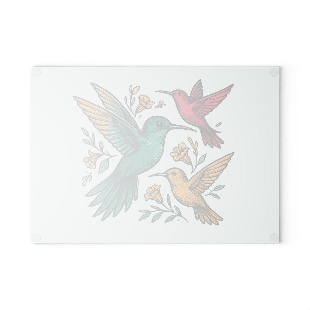 Hummingbird Floral Glass Cutting Board — Decorative Kitchen Prep Board