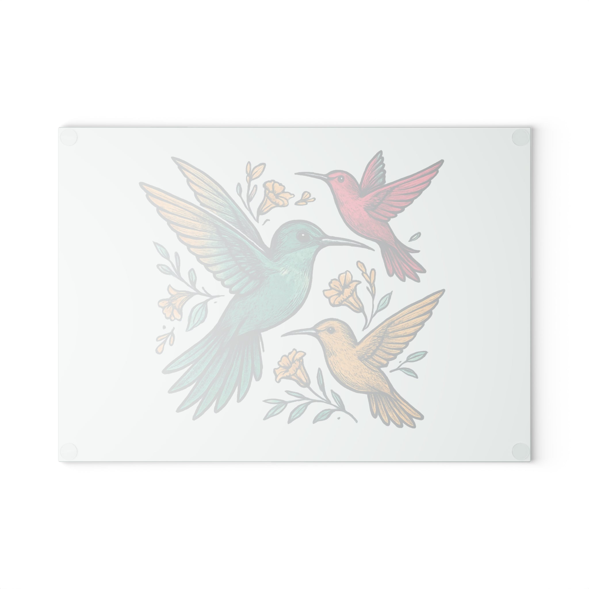 Hummingbird Floral Glass Cutting Board — Decorative Kitchen Prep Board
