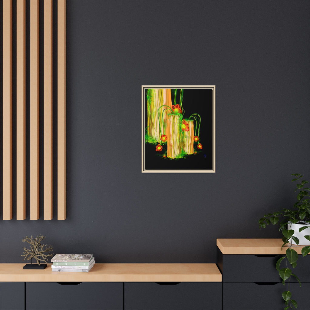 Framed Matte Canvas Print — Neon Floral Candlelight Art