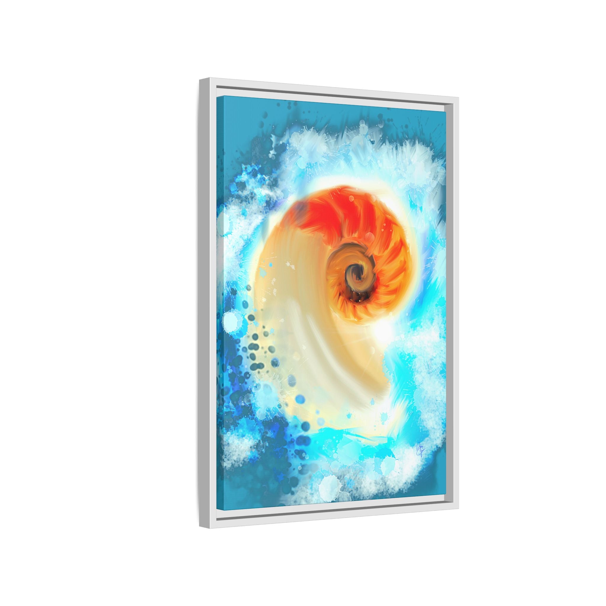 Framed Abstract Spiral Canvas Art — Vibrant Nautical Wave Print