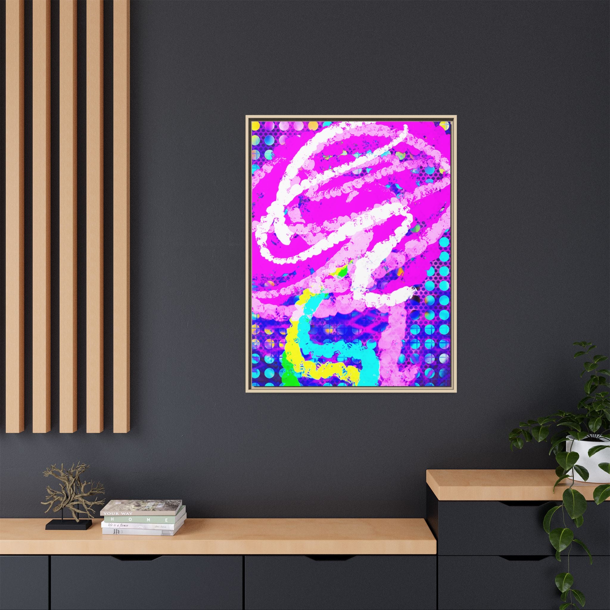 Abstract Neon Pop Art Matte Canvas — Framed Multi‑Color Wall Art