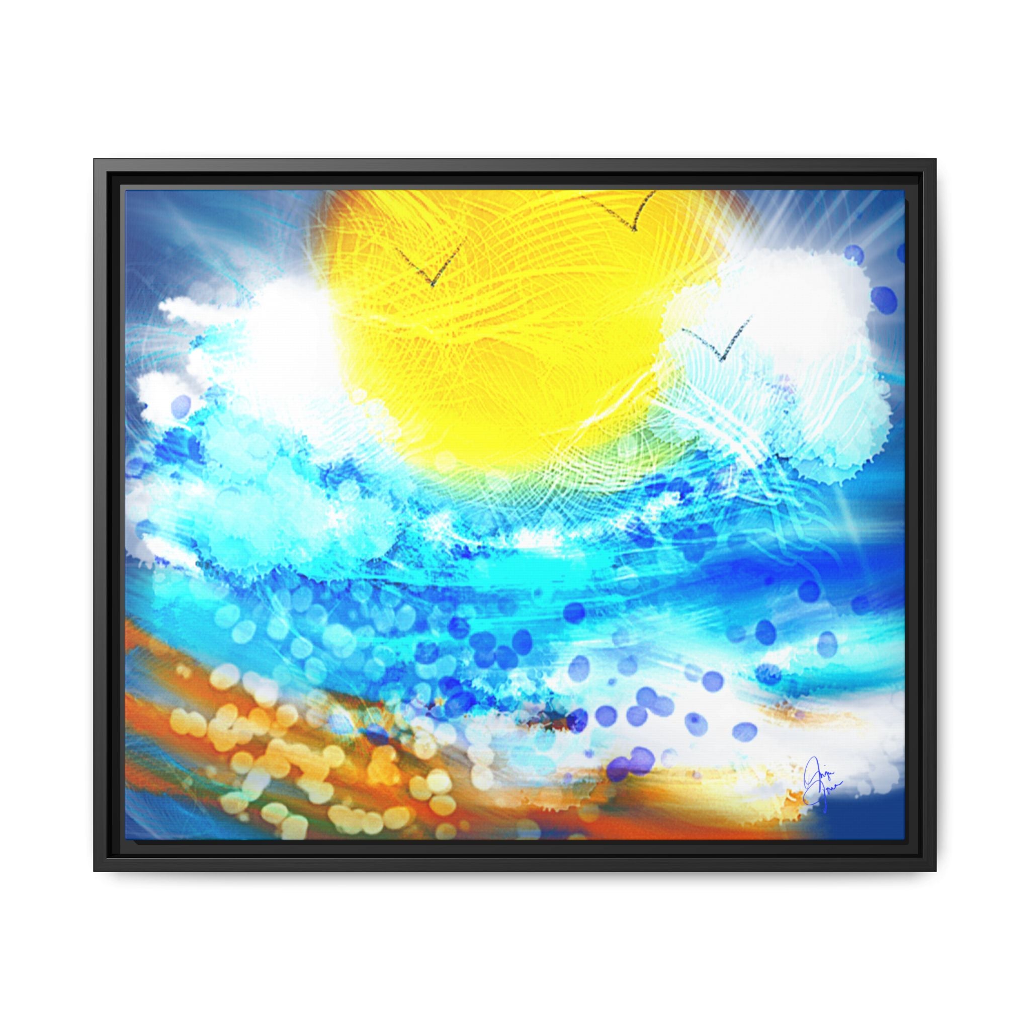 Sunshine Shore Matte Canvas Framed Wall Art — Bright Abstract Beach Print