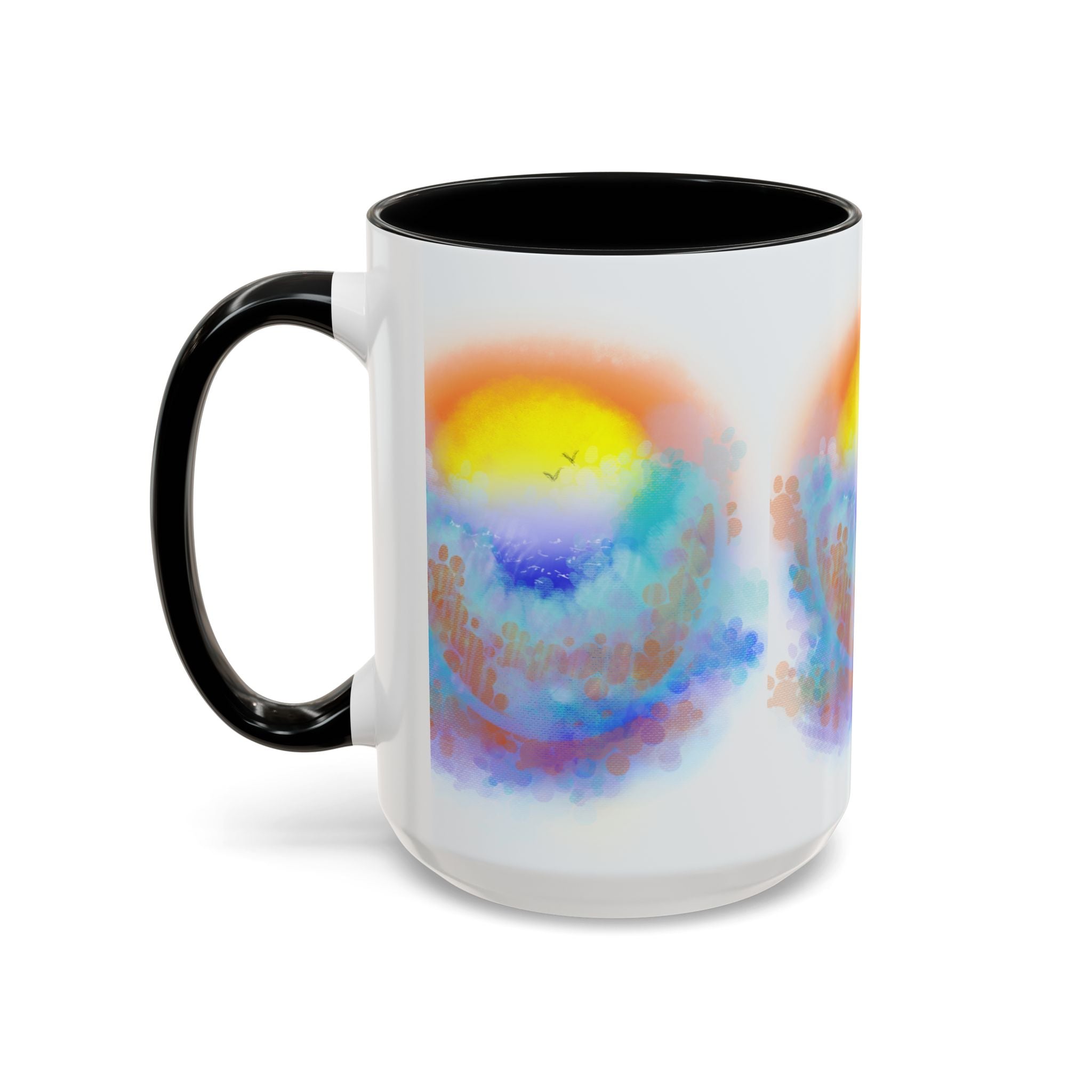 Sunrise Watercolor Accent Coffee Mug — Colorful Ocean Sunrise Art (11/15 oz)