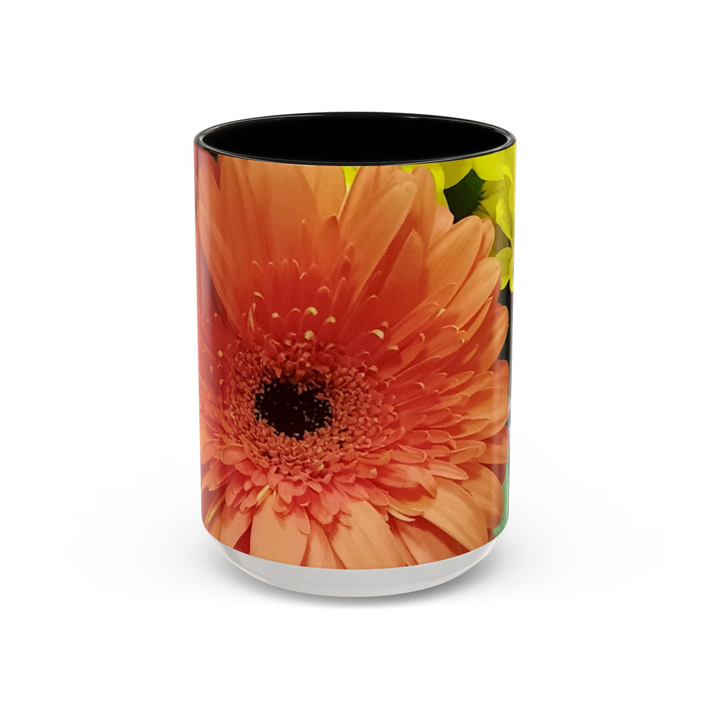 Floral Gerbera Accent Coffee Mug — Orange & Yellow Daisy Photo Wrap (11/15 oz)