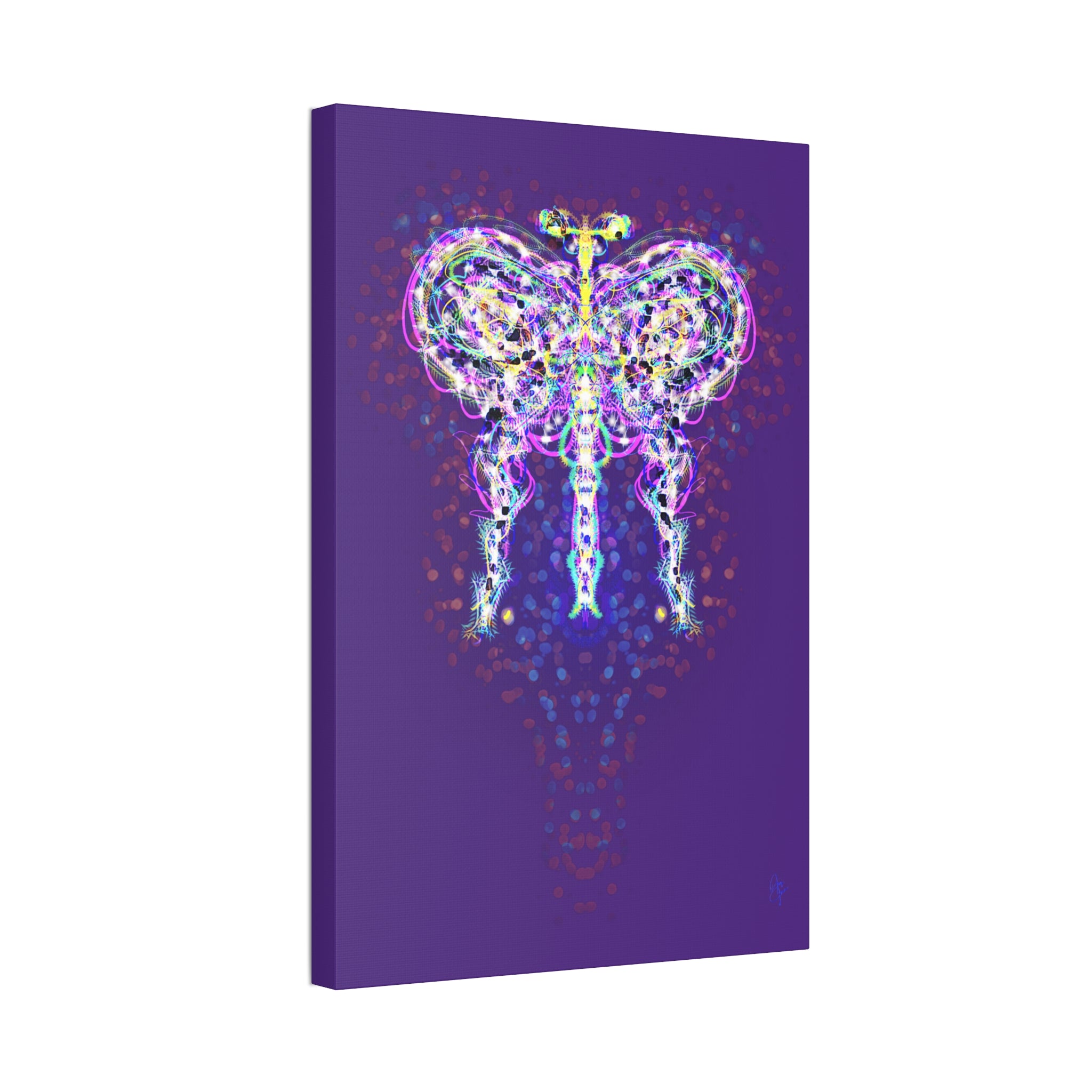 Butterfly Energy Canvas Print — Abstract Neon Butterfly Wall Art on Green