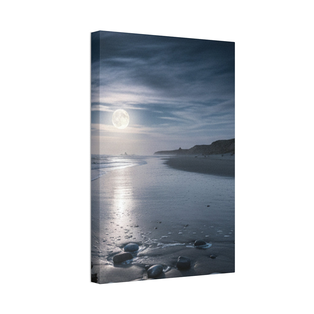 Moonlit Beach Canvas Wall Art — Tranquil Ocean Nightscape