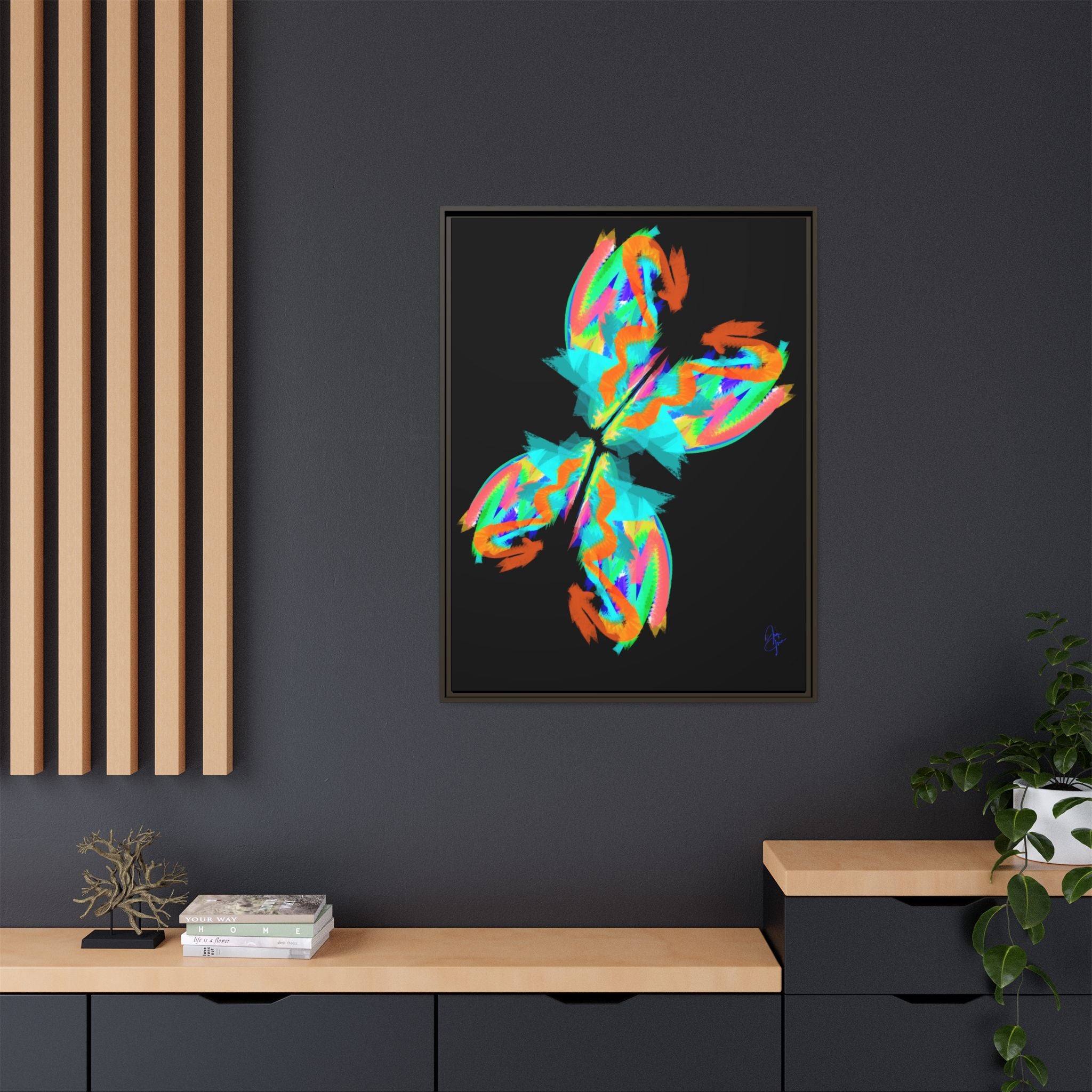 Framed Matte Canvas — Neon Abstract Butterfly Wall Art