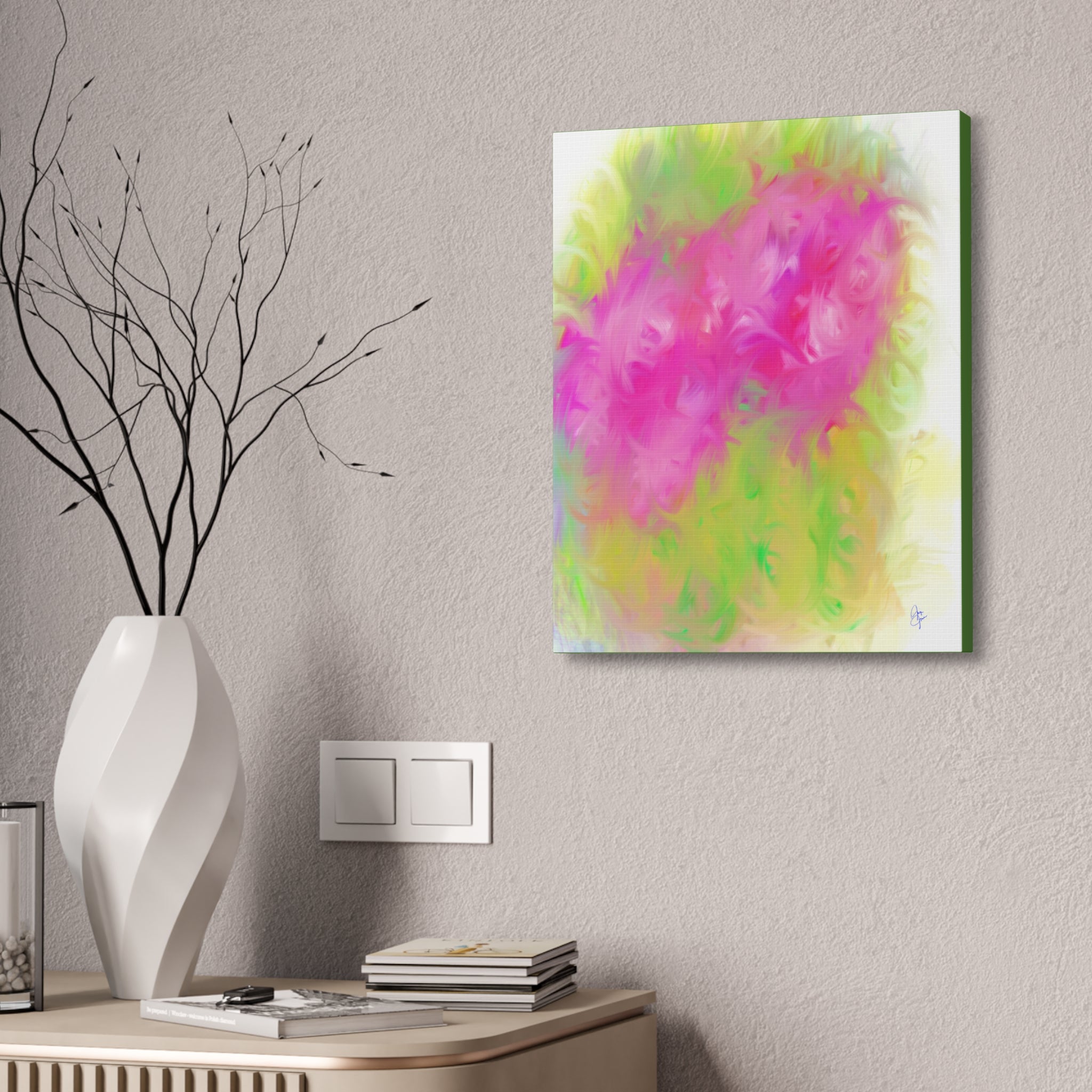 Abstract Pink & Lime Floral Canvas Print — Stretched 1.5"