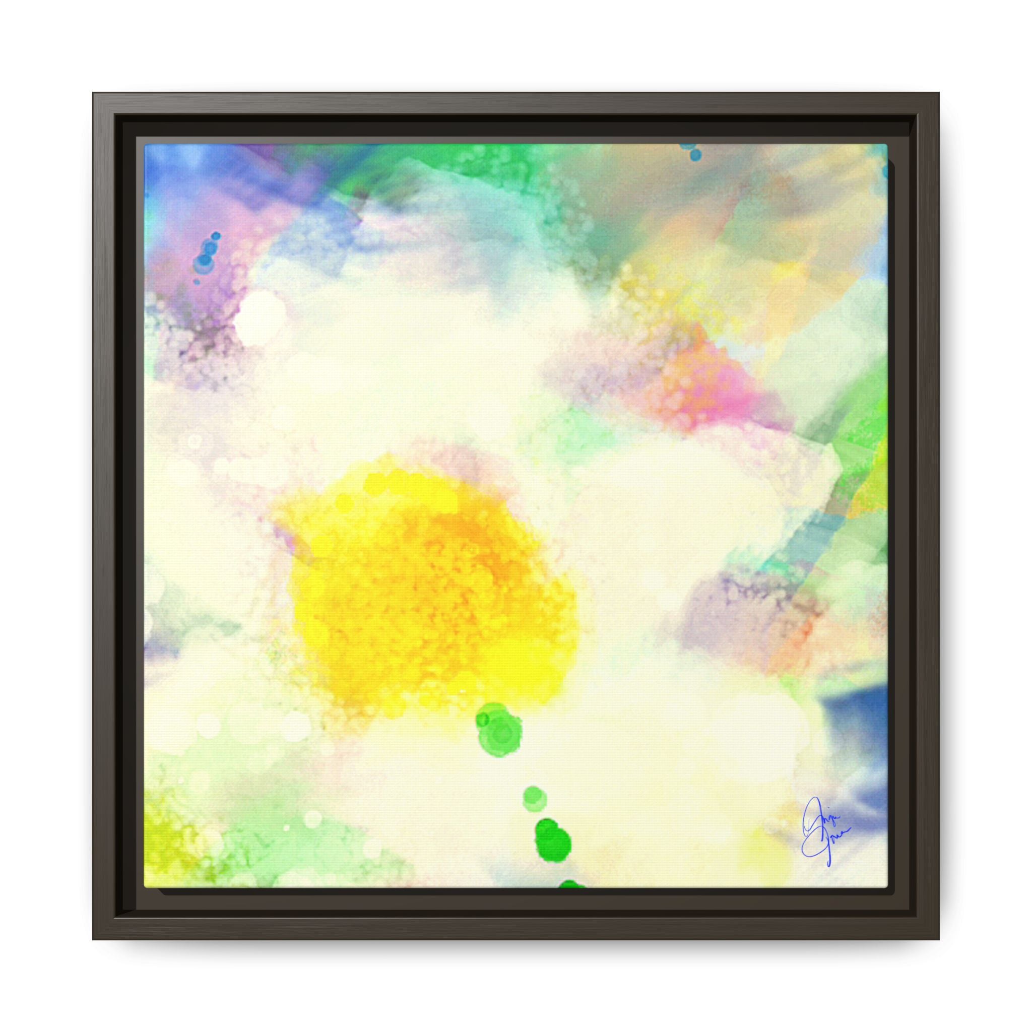 Framed Matte Canvas - Watercolor Yellow Floral Abstract Wall Art