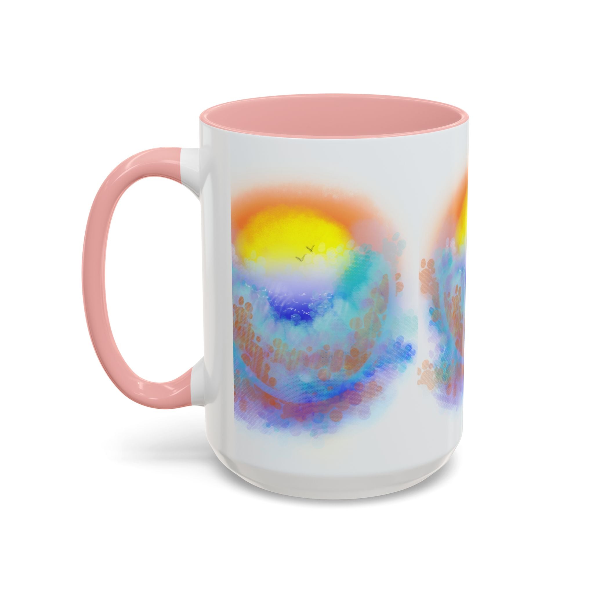 Sunrise Watercolor Accent Coffee Mug — Colorful Ocean Sunrise Art (11/15 oz)