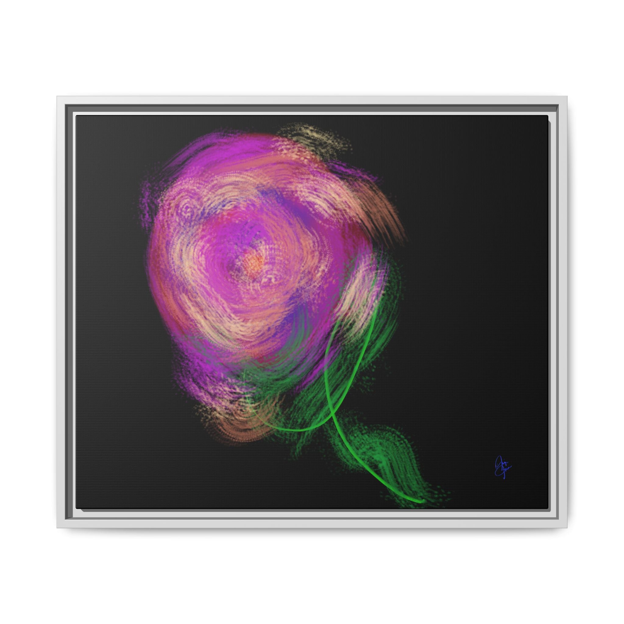 Abstract Rose Swirl Matte Framed Canvas — Multicolor Floral Wall Art