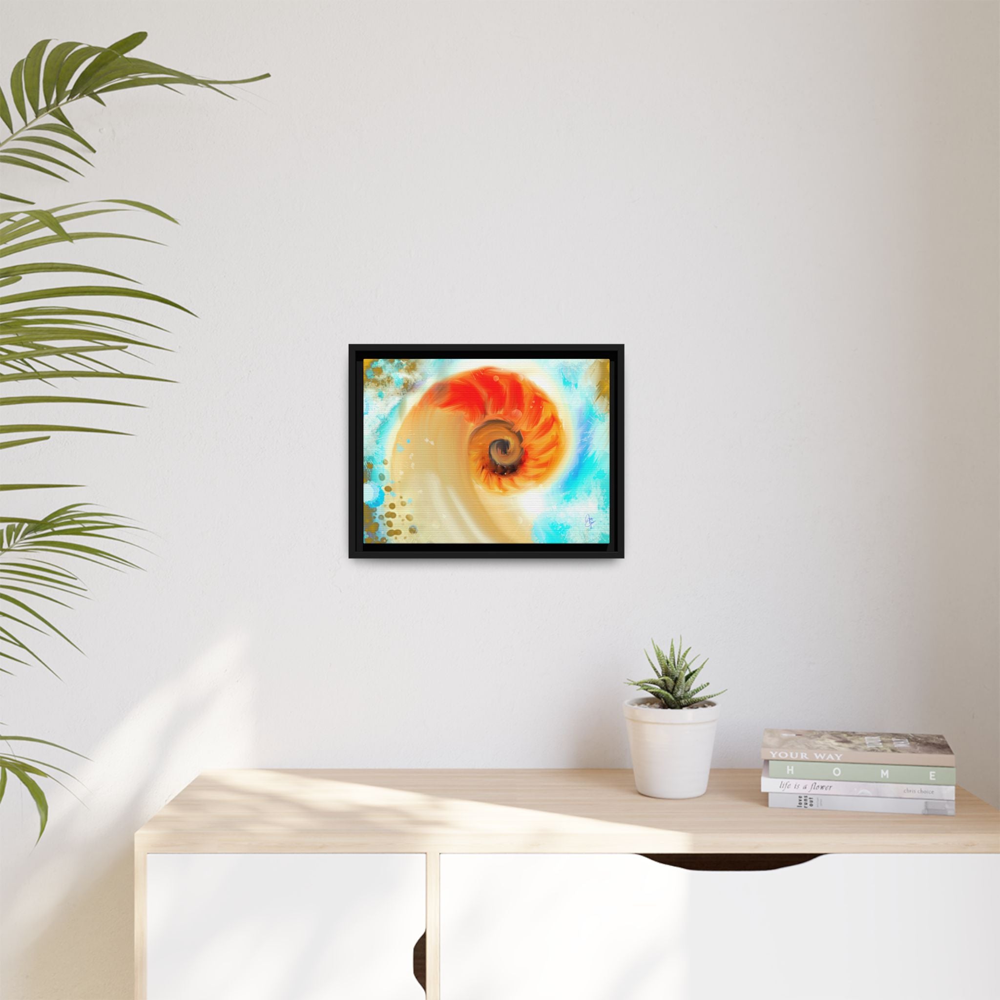 Framed Abstract Spiral Canvas Art — Vibrant Nautical Wave Print