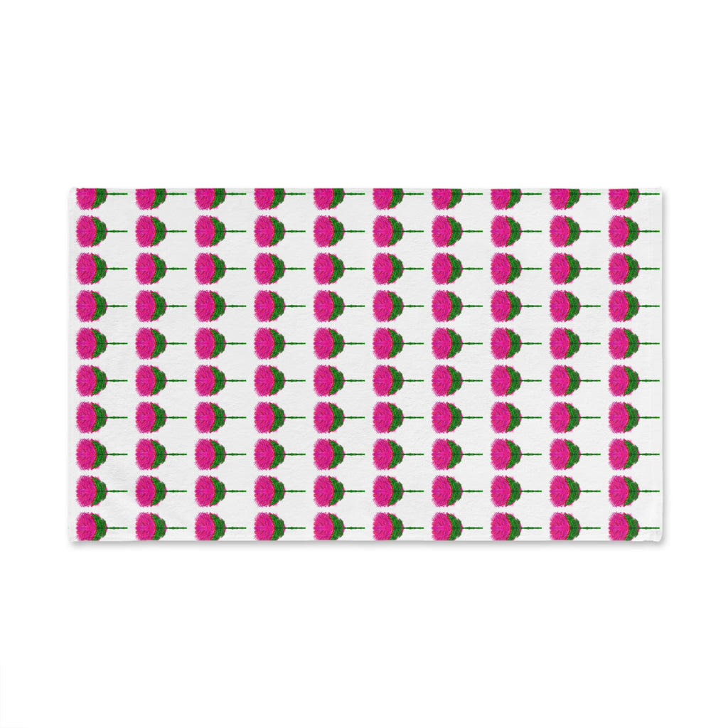 Pink Pom Pom Floral Pattern Hand Towel — Cute Kitchen or Bathroom Accent
