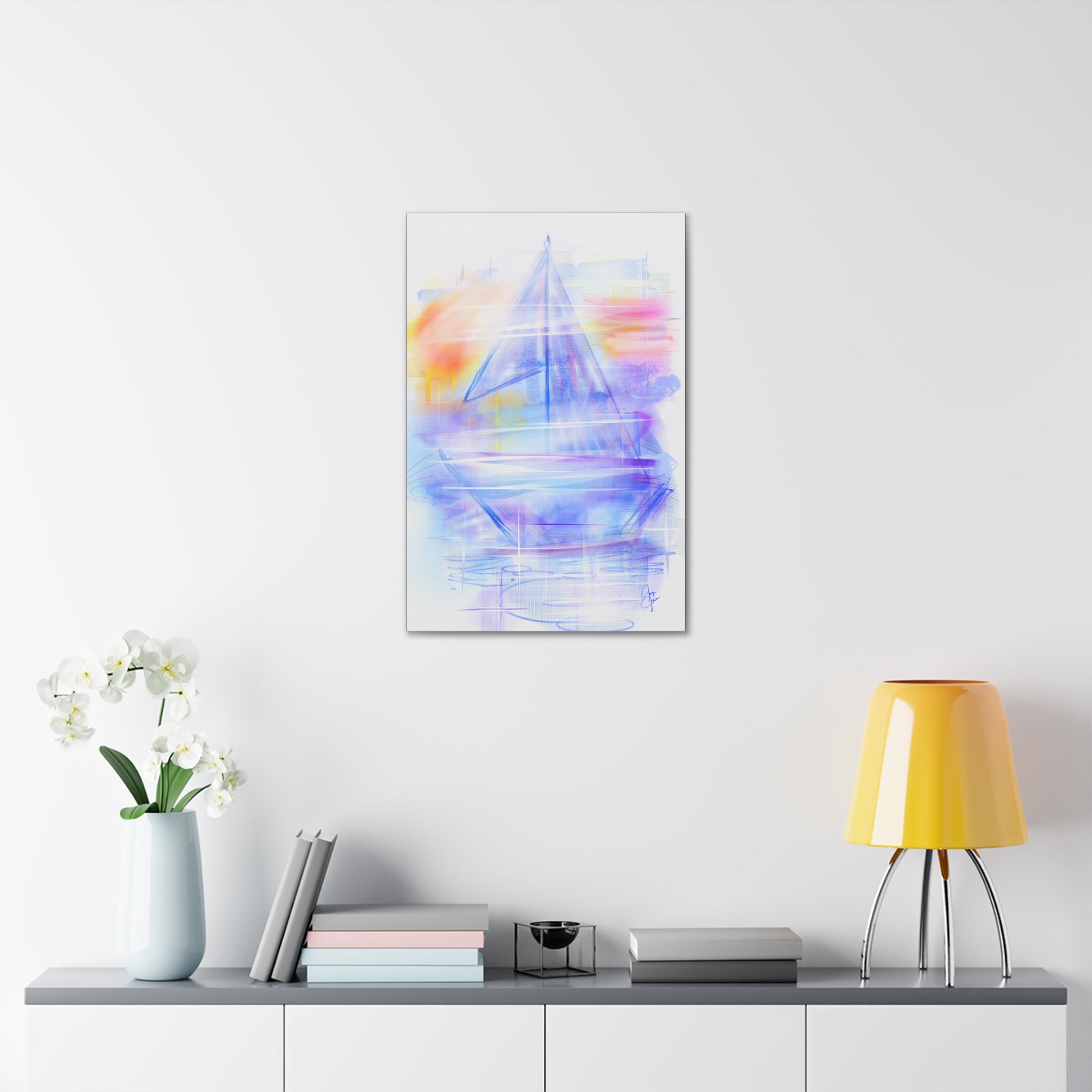 Sailboat Serenity Canvas Print — Pastel Abstract Nautical Wall Art, Stretched 1.5"