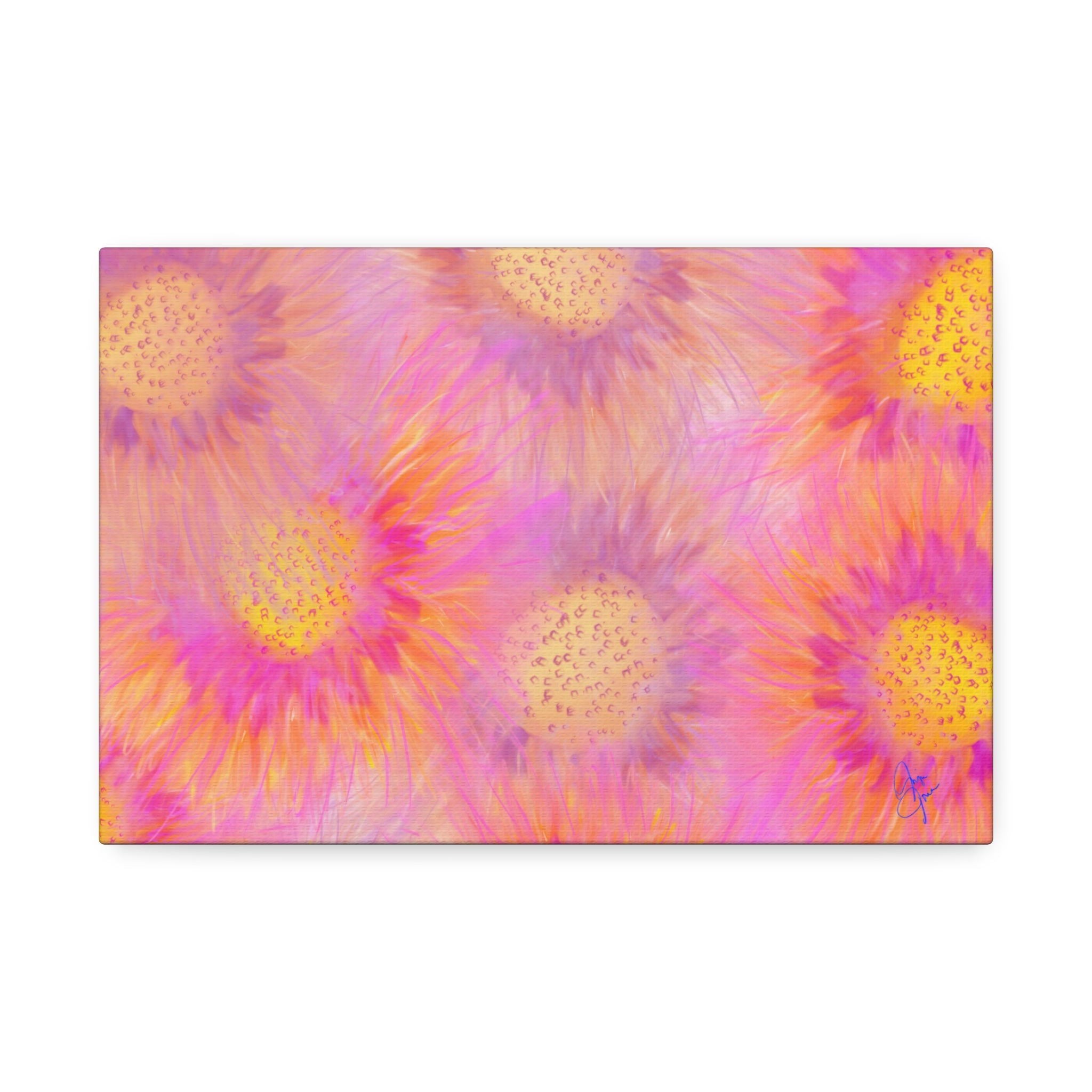 Sunburst Floral Canvas Wall Art — Pink & Yellow Abstract Sunflower Print