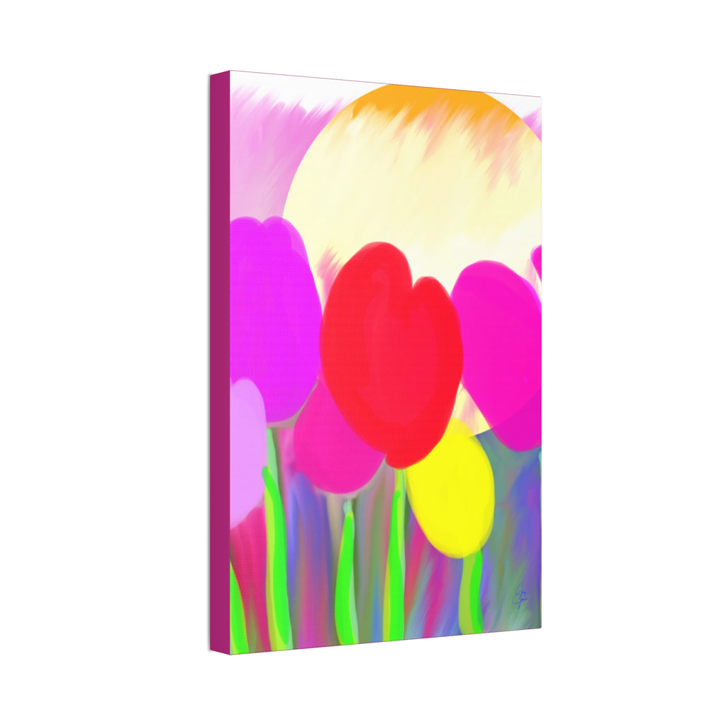 Bright Tulip Canvas Wall Art — Colorful Heart Flowers Stretched Canvas