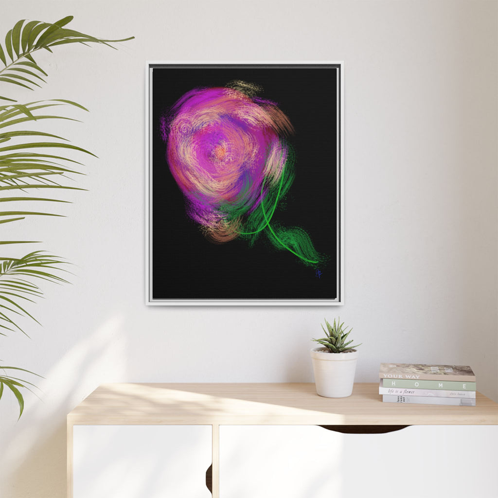 Abstract Rose Swirl Matte Framed Canvas — Multicolor Floral Wall Art