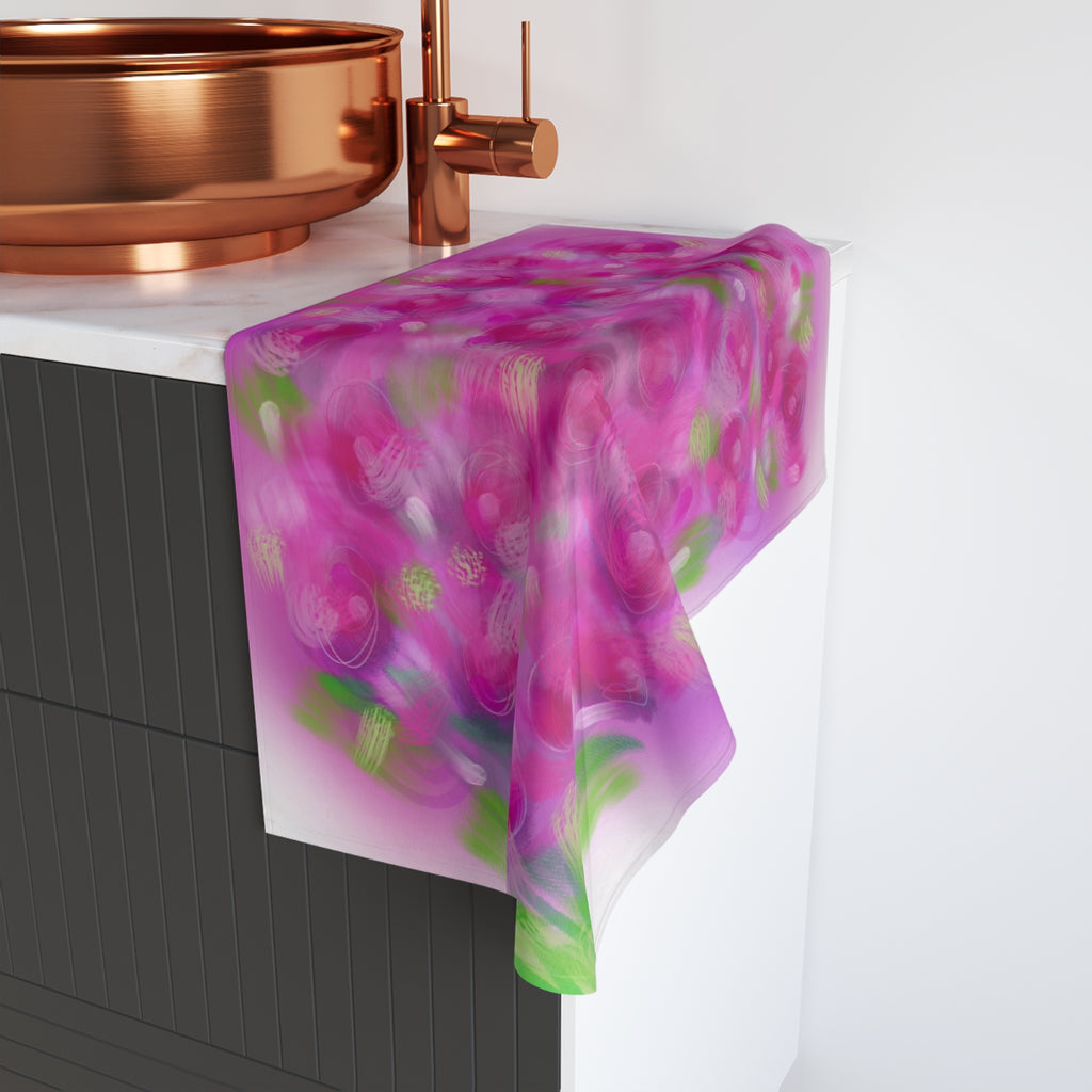 Floral Pink Roses Hand Towel — Soft Decorative Kitchen & Bath Towel