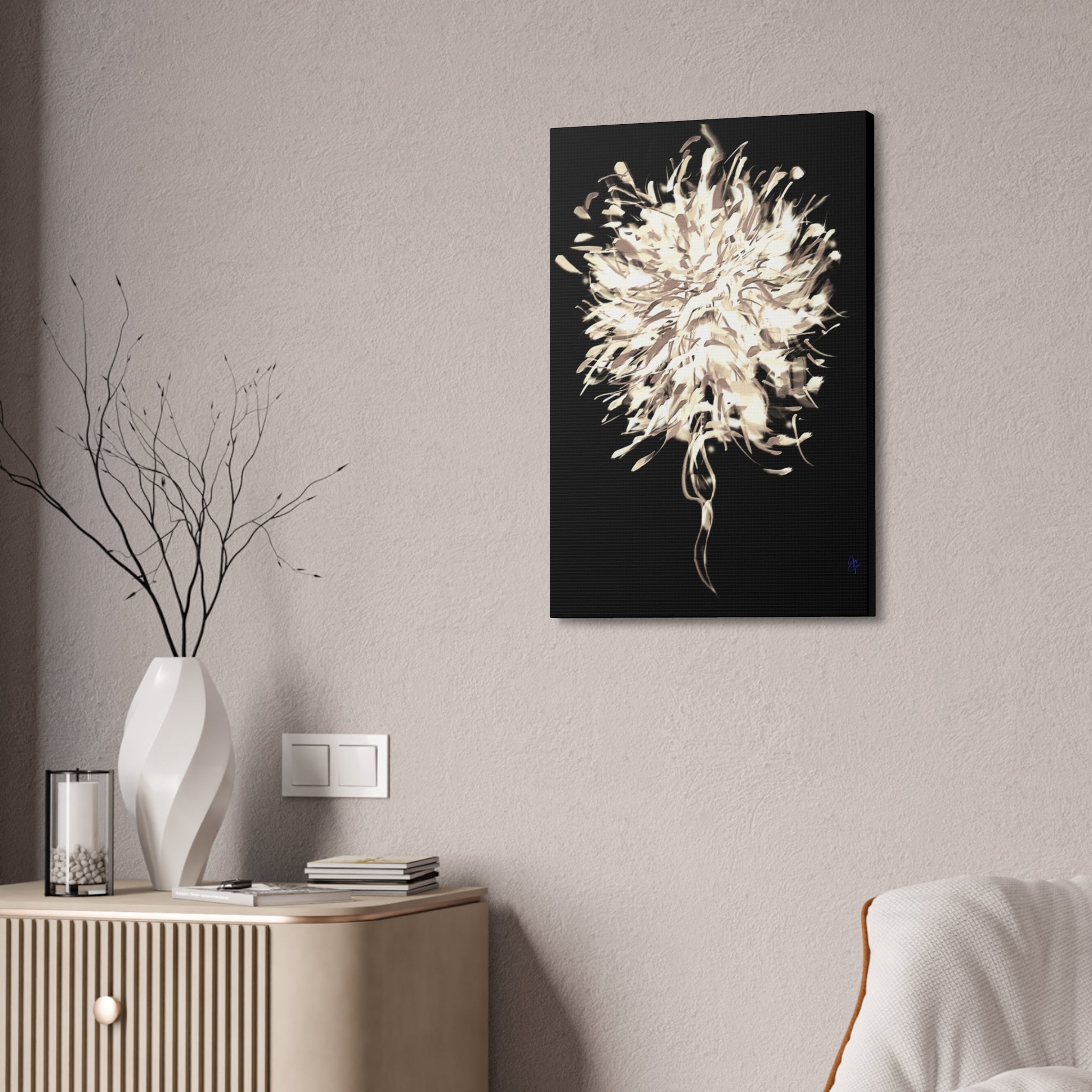 Abstract Floral Canvas Print – Neutral Burst Wall Art, Stretched 1.5"