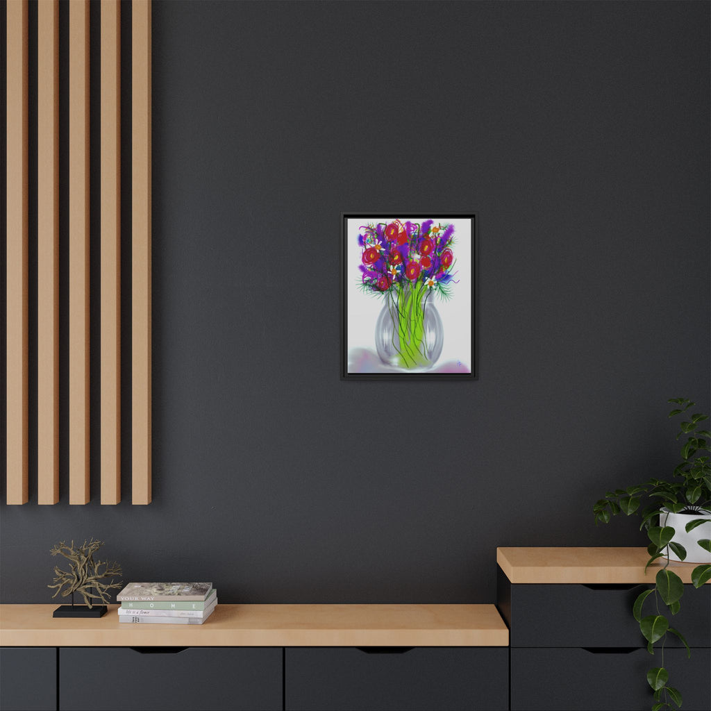 Framed Floral Bouquet Matte Canvas Wall Art — Colorful Abstract Flowers in Vase