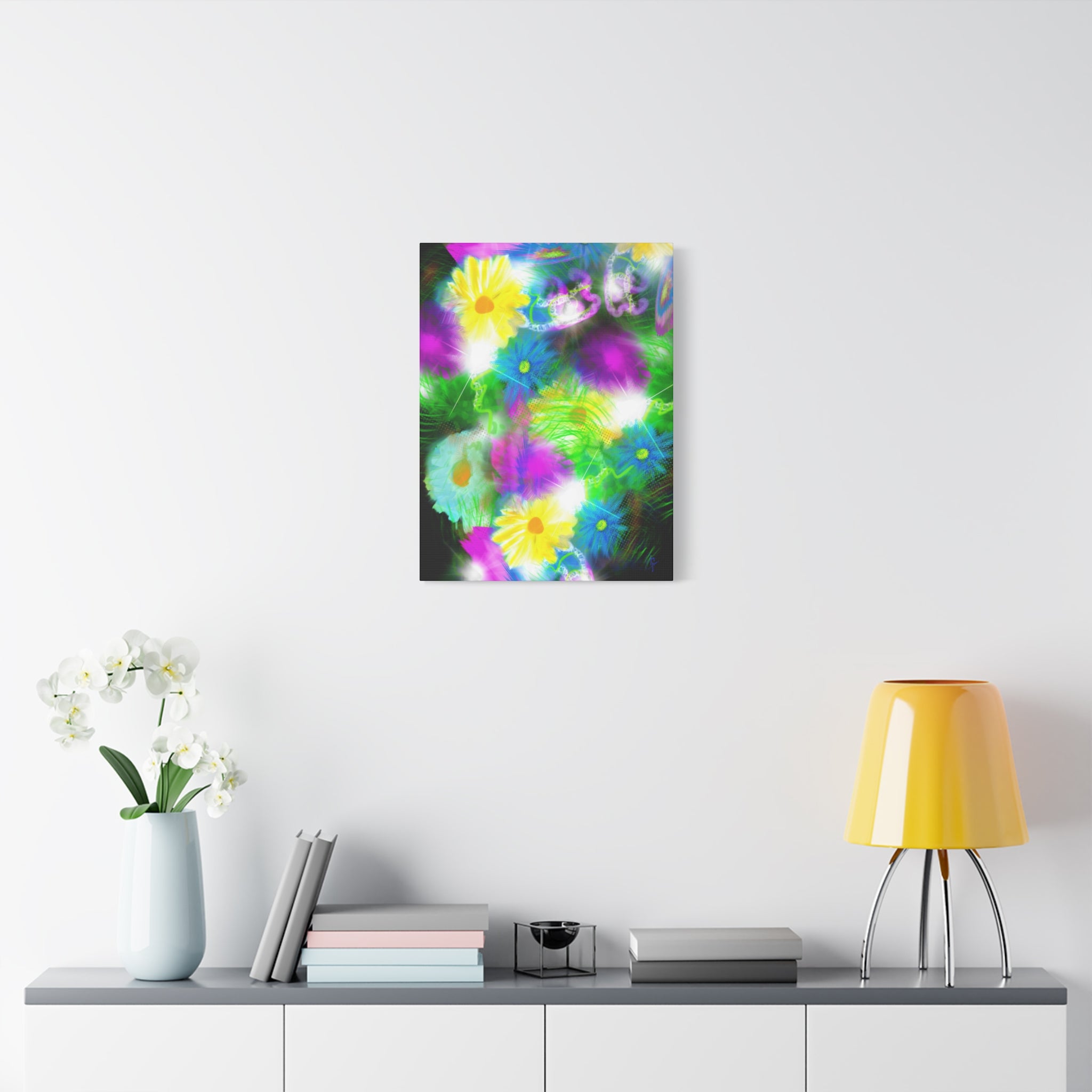 Bright Floral Abstract Matte Canvas Wall Art — Vibrant Daisy Pop
