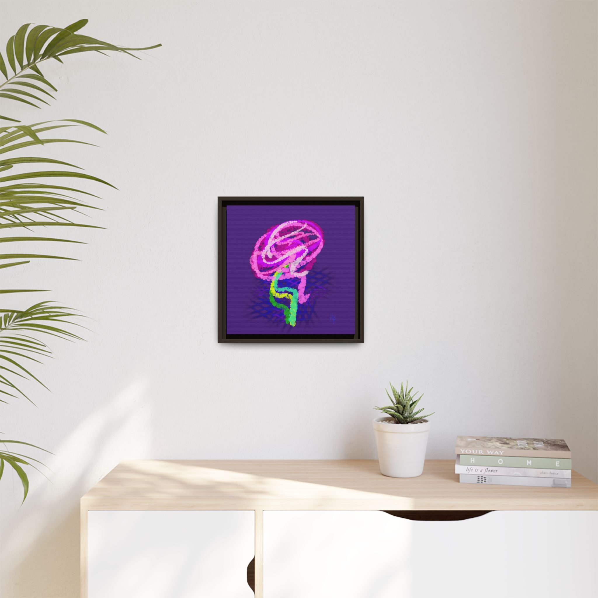 Framed Matte Canvas - Neon Rose Abstract Wall Art