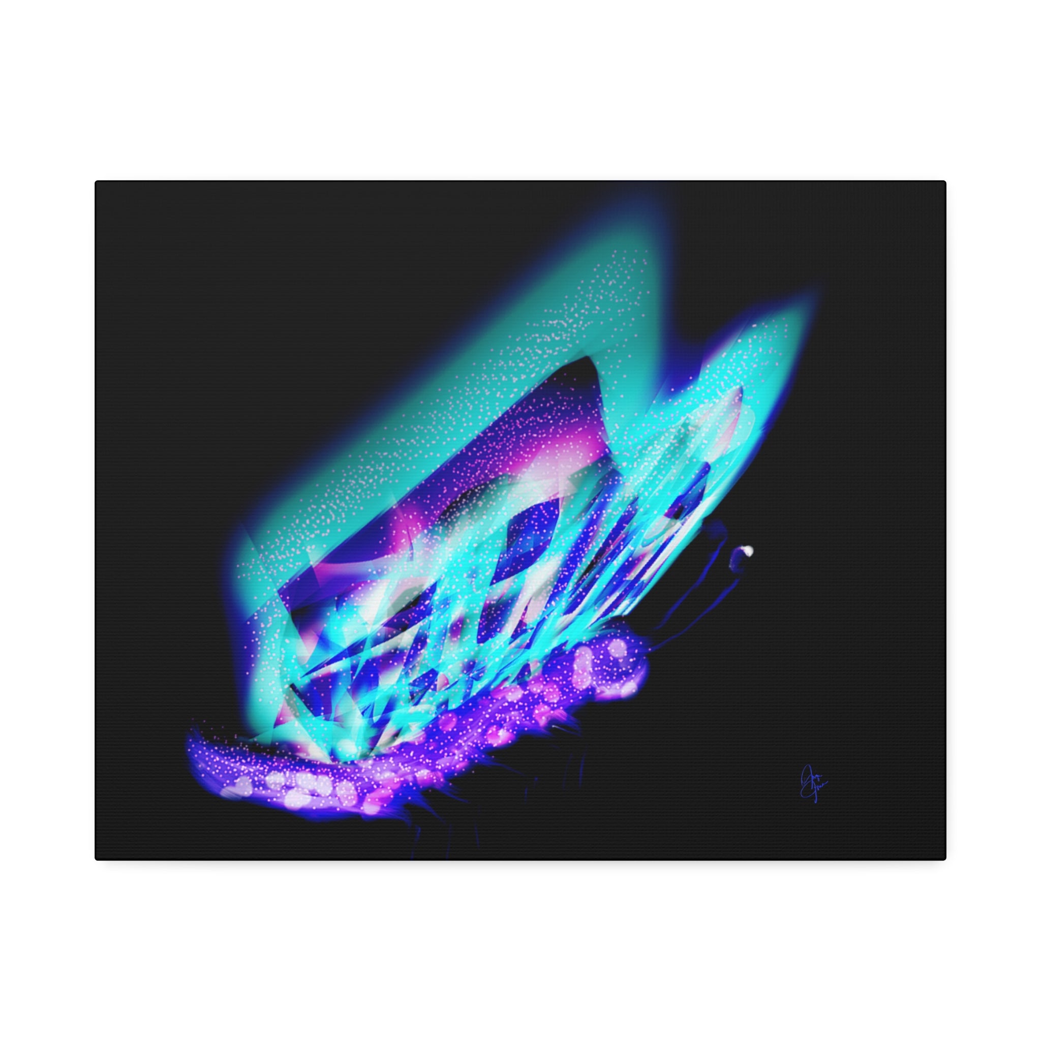 Neon Butterfly Canvas Print — Glowing Blue & Purple Wall Art (Stretched Canvas)