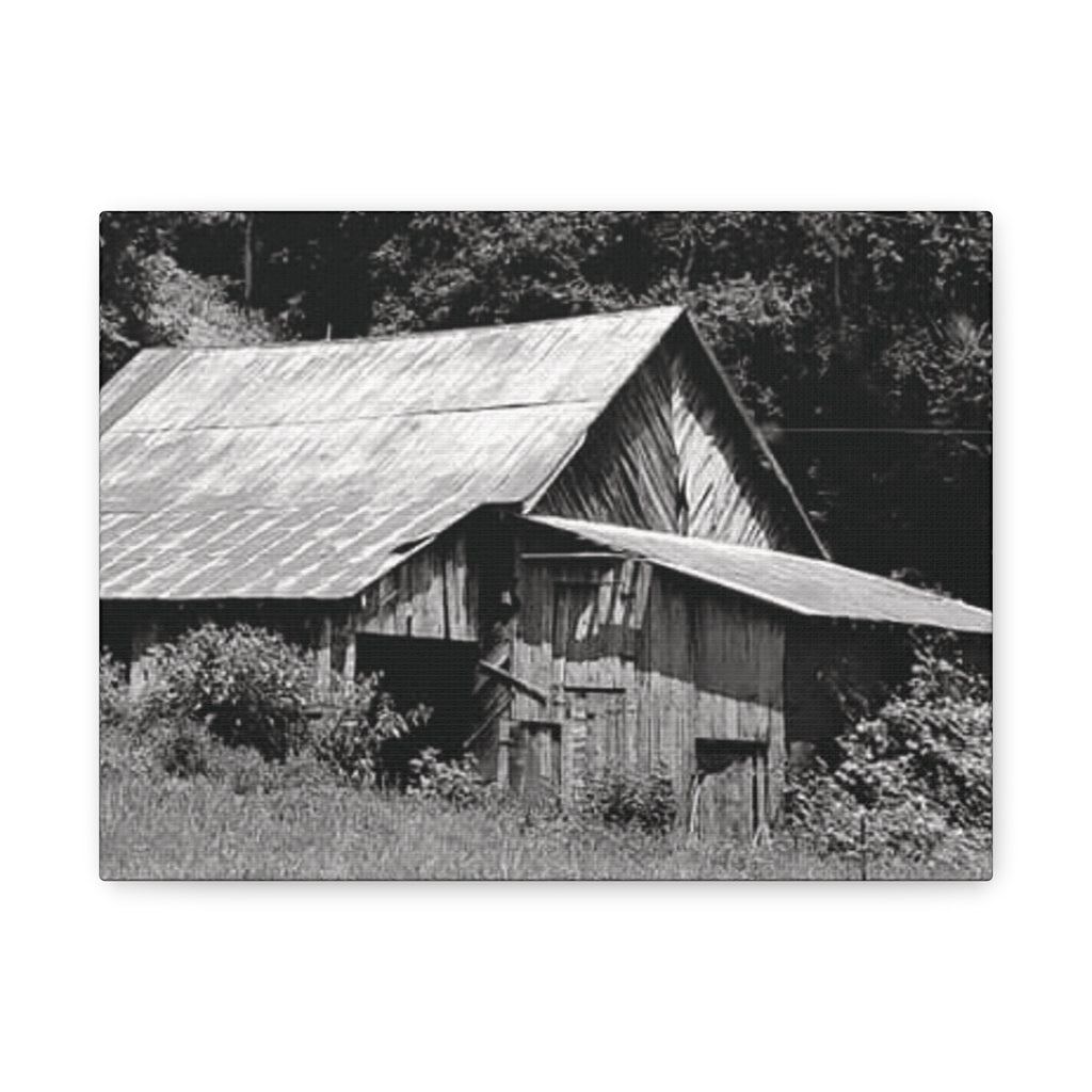 Rustic Barn Black & White Matte Canvas Print — Stretched Wall Art