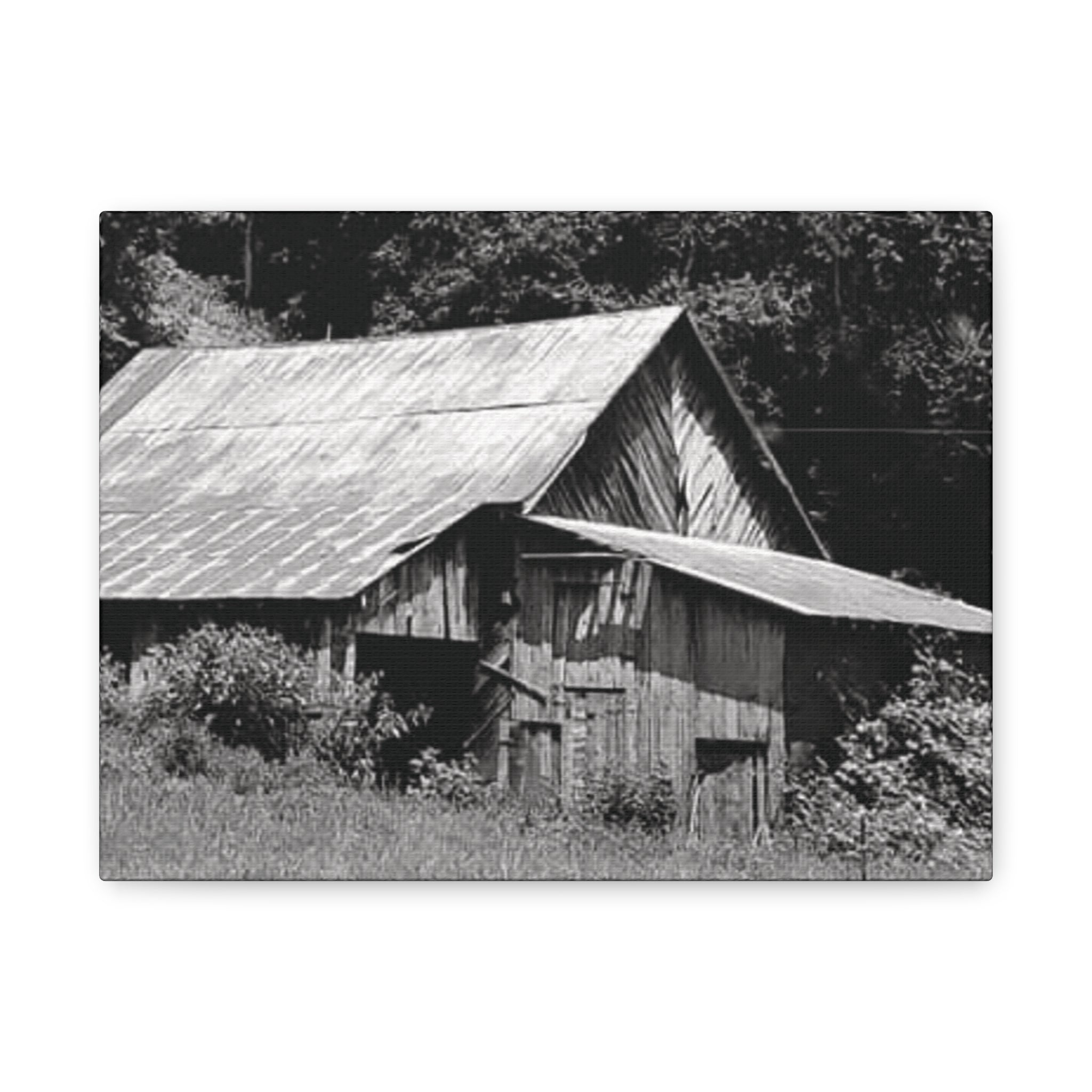 Rustic Barn Black & White Matte Canvas Print — Stretched Wall Art