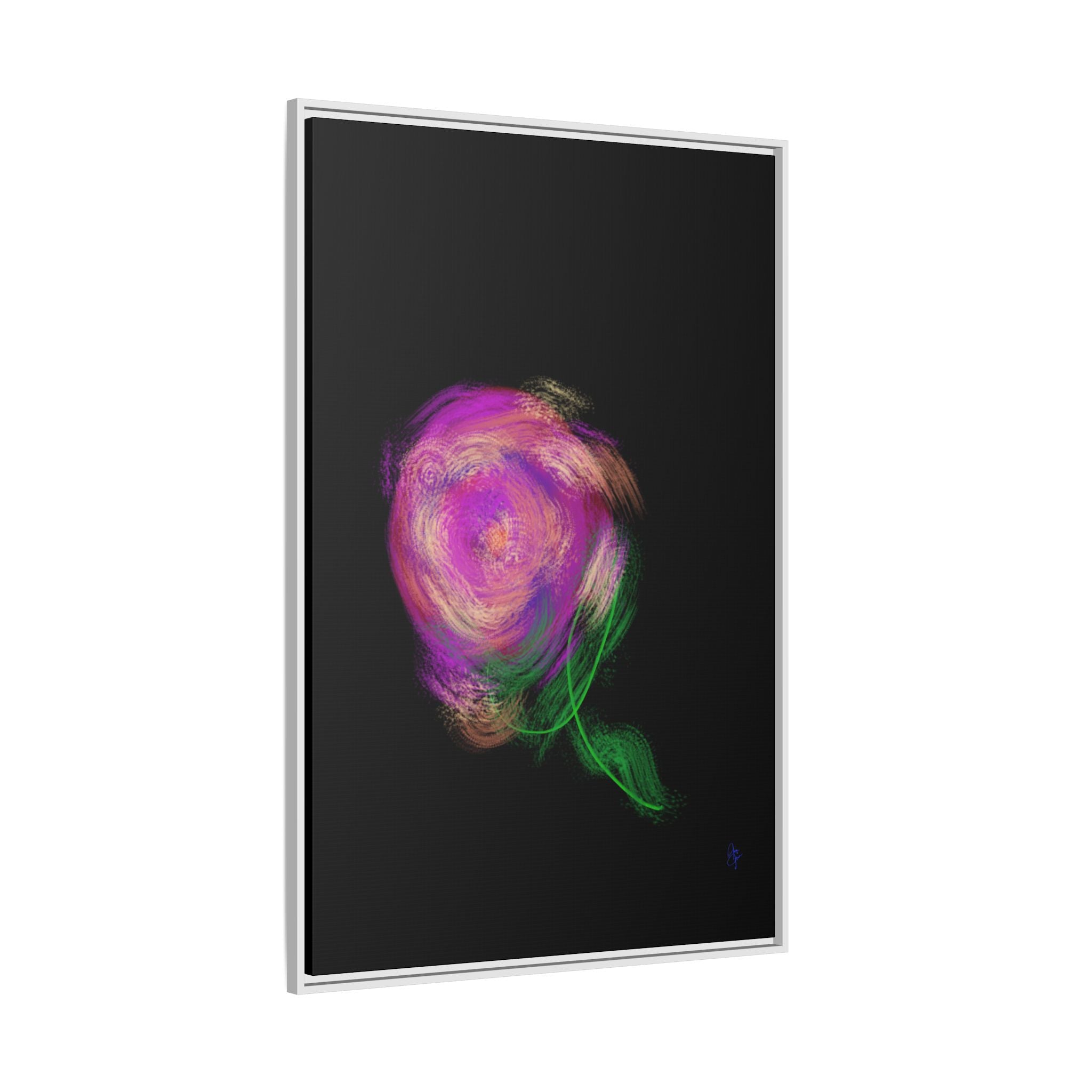 Abstract Rose Swirl Matte Framed Canvas — Multicolor Floral Wall Art
