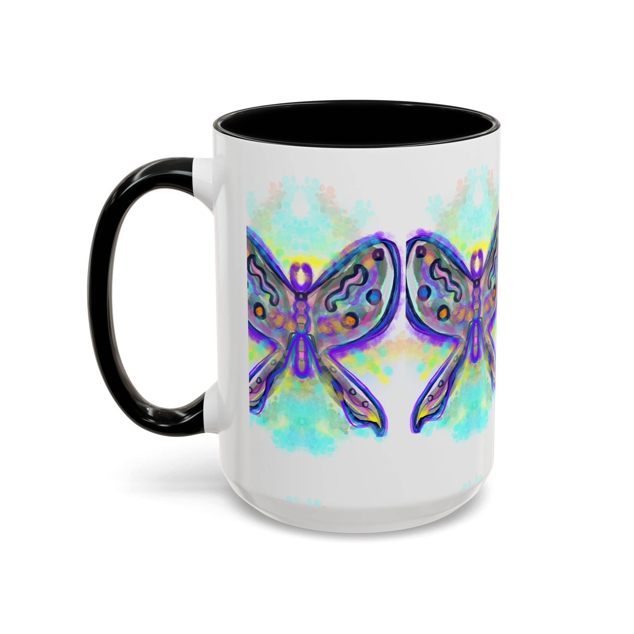 Butterfly Accent Coffee Mug — Colorful Watercolor Butterfly Design (11/15oz)