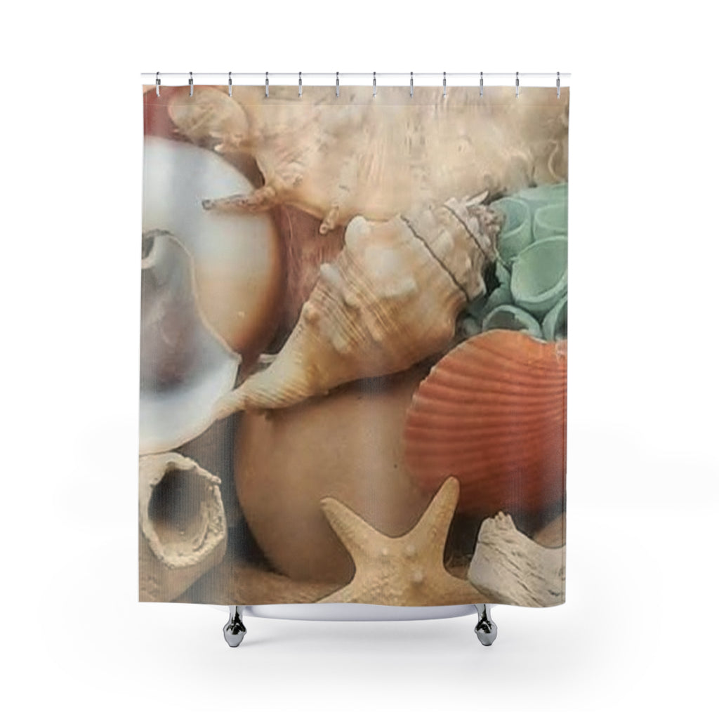 Seashell Coastal Shower Curtain — Beach Bathroom Décor