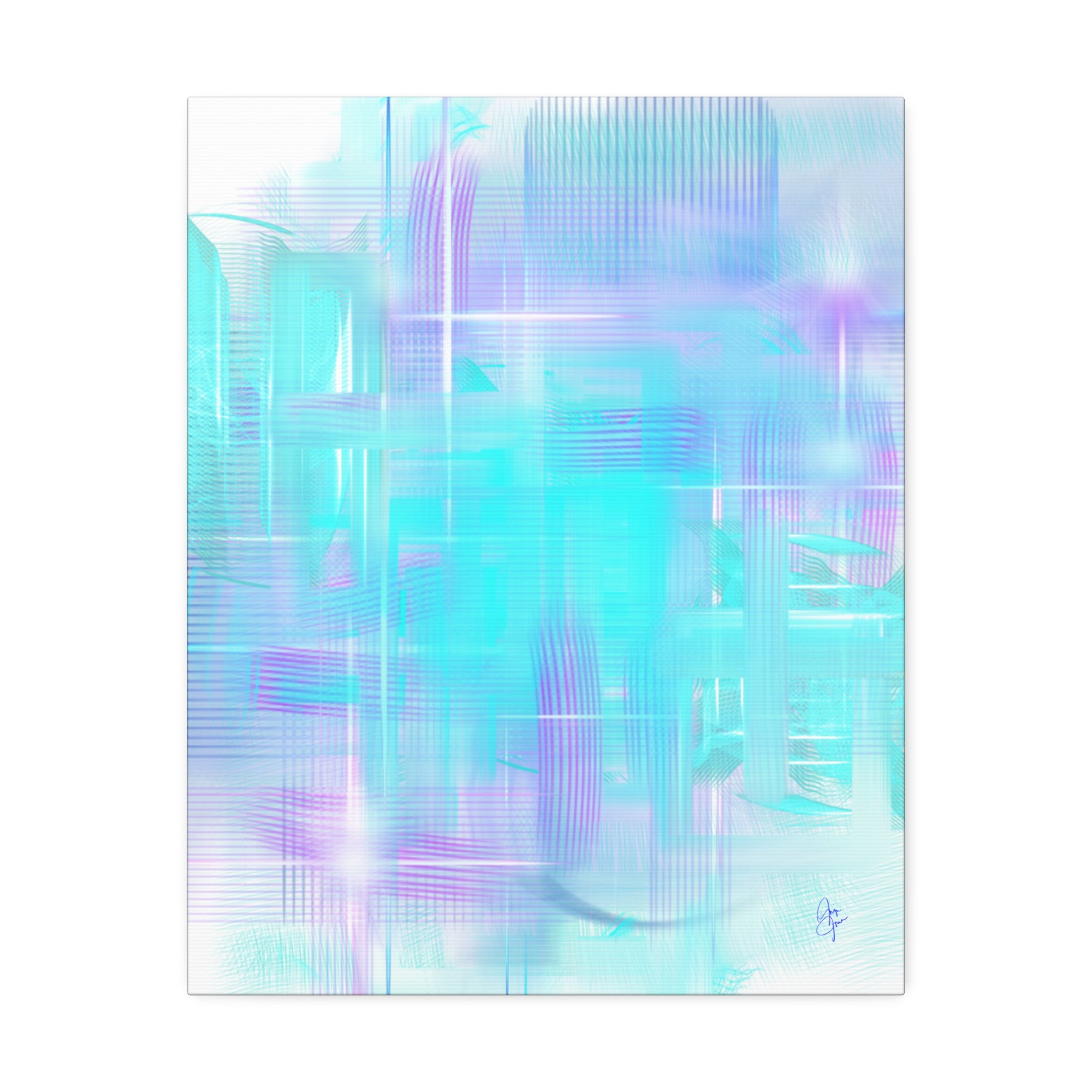 Abstract Aqua Pastel Canvas Art - Turquoise & Lavender Modern Wall Decor (1.5" Stretched)