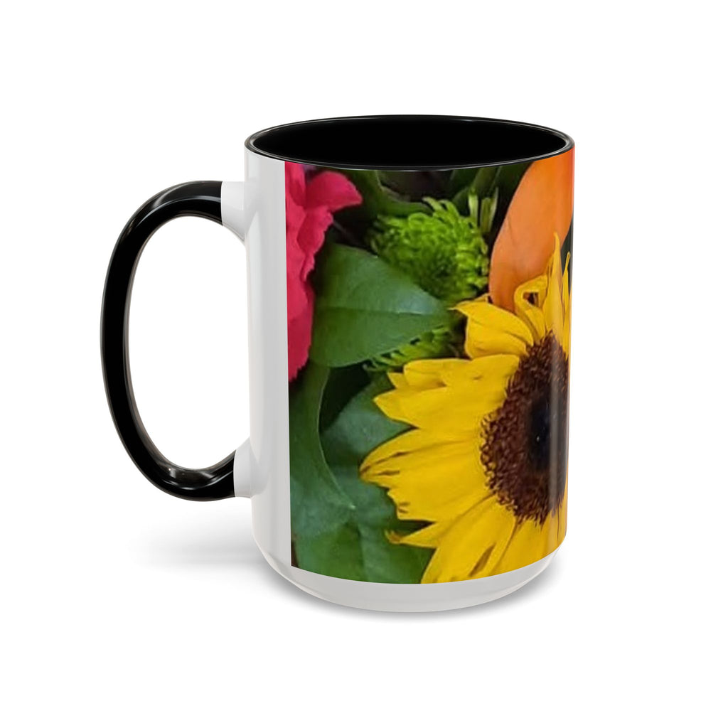 Sunflower & Peach Floral Accent Coffee Mug — Bright Botanical 11/15oz