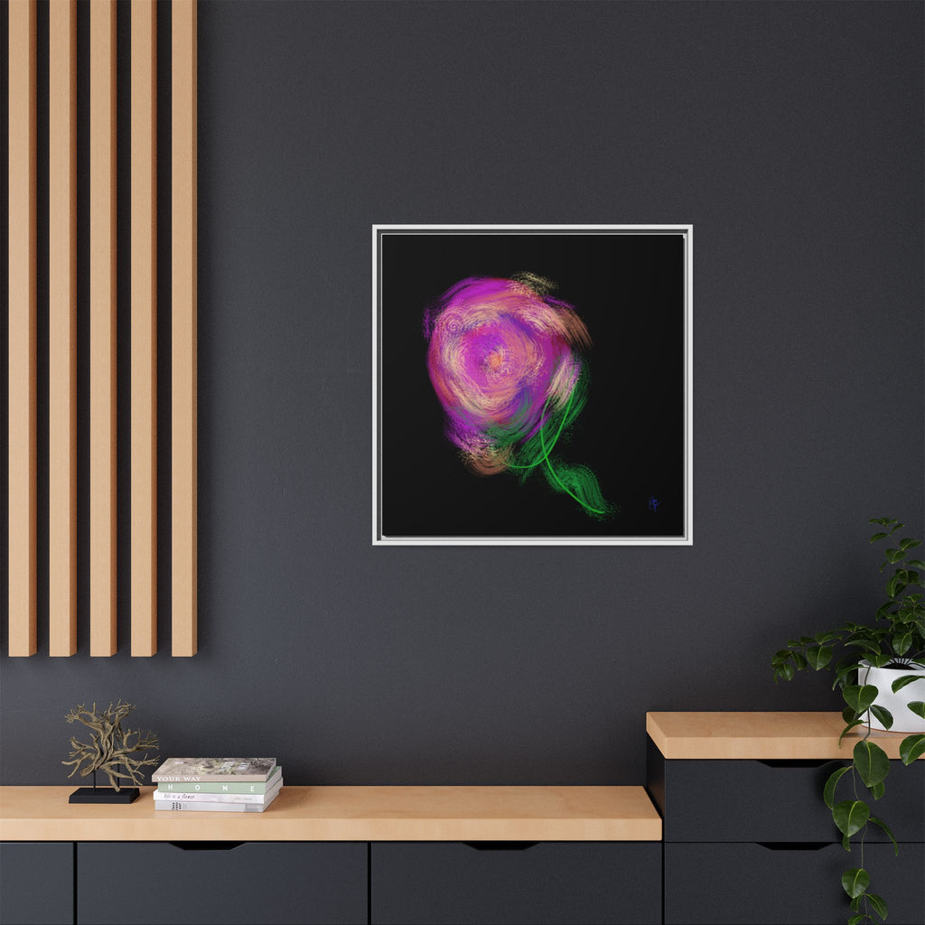 Abstract Rose Swirl Matte Framed Canvas — Multicolor Floral Wall Art