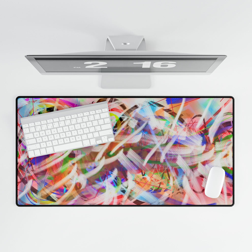 Abstract Neon Swirl Desk Mat — Colorful Artistic Mouse Pad