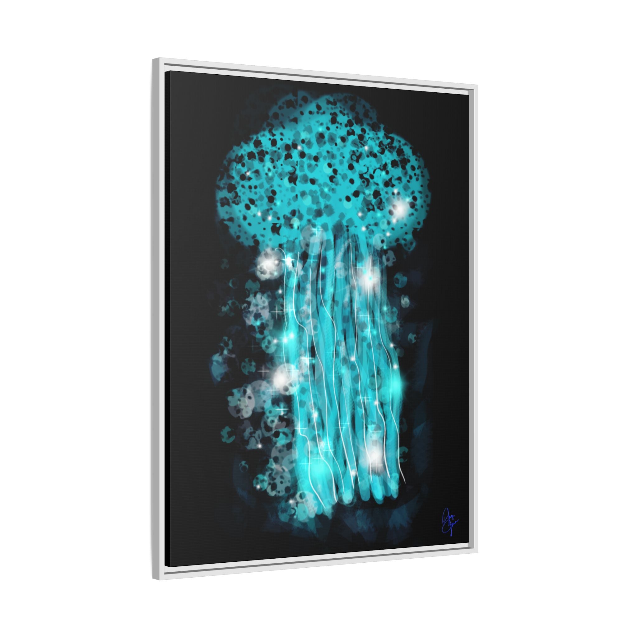 Glowing Jellyfish Art Print — Framed Matte Canvas