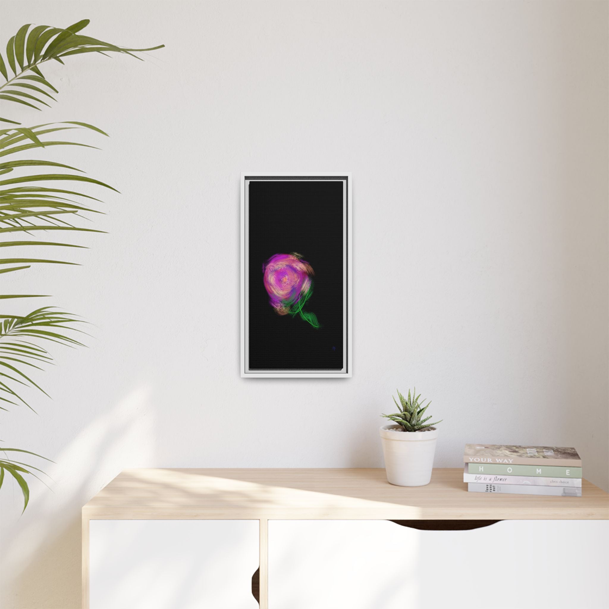 Abstract Rose Swirl Matte Framed Canvas — Multicolor Floral Wall Art