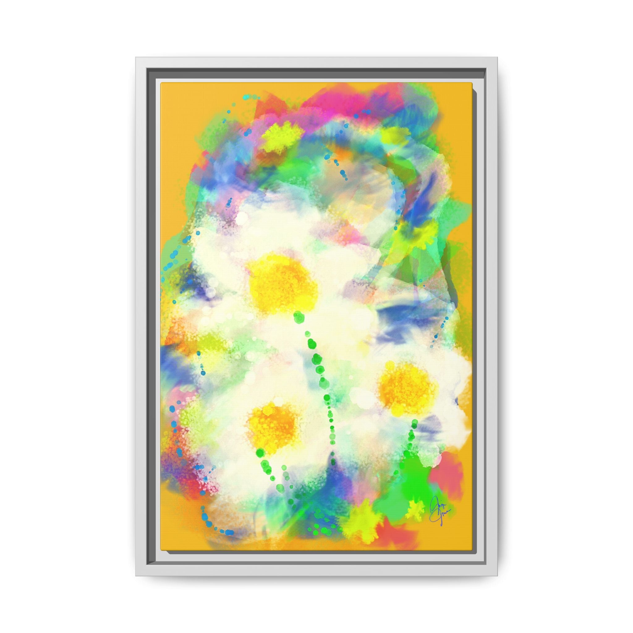 Framed Matte Canvas - Watercolor Yellow Floral Abstract Wall Art