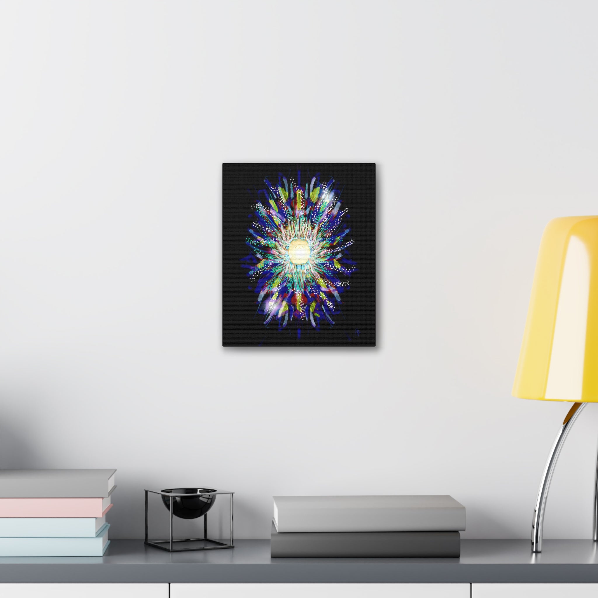 Abstract Cosmic Burst Canvas Wall Art — Colorful Sunflower Explosion on Black