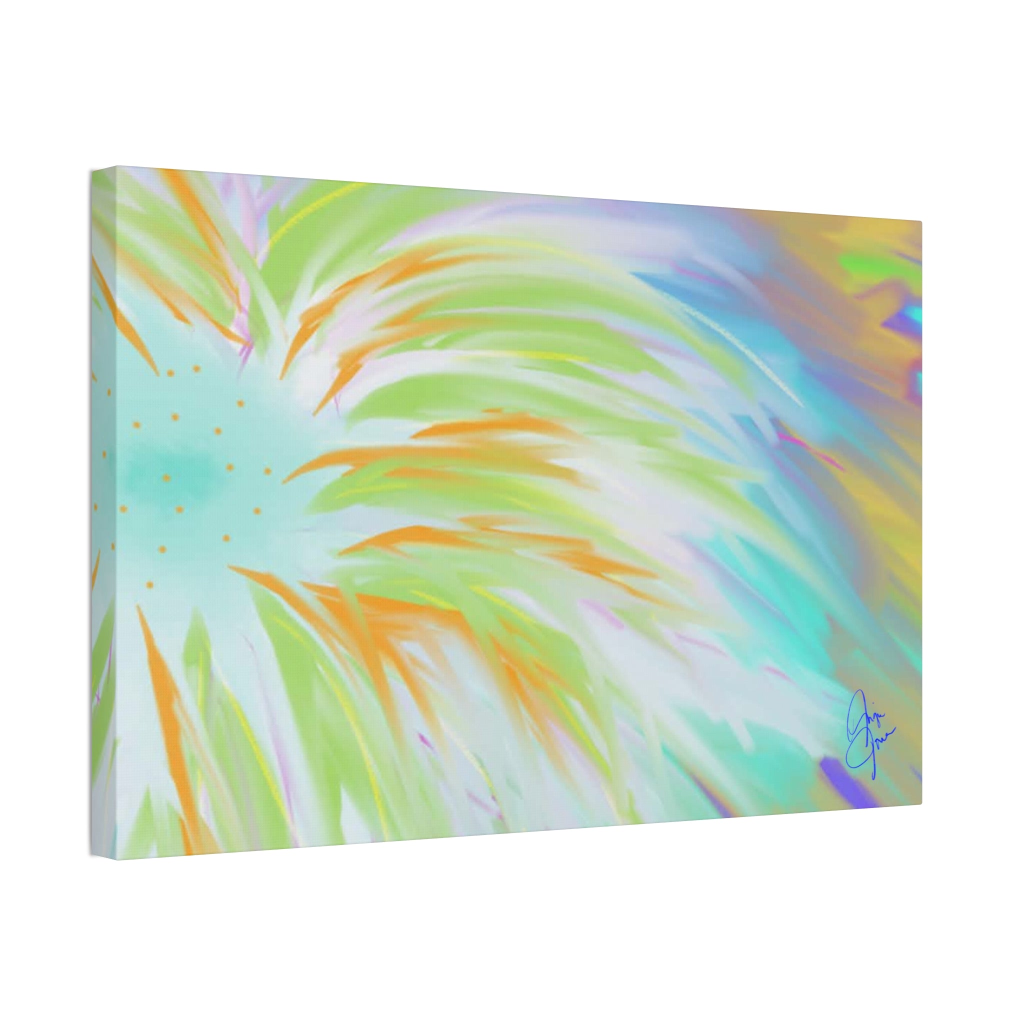 Abstract Sunburst Canvas Stretched Art - Turquoise, Lime & Coral Wall Decor