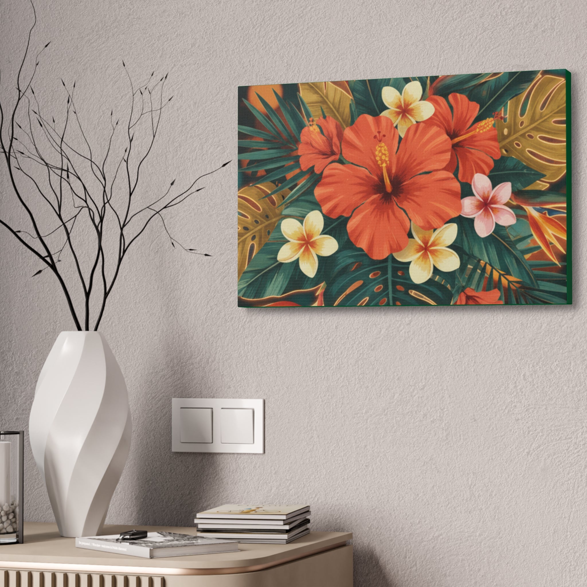 Tropical Hibiscus Canvas Wall Art — Vibrant Floral Stretched Canvas