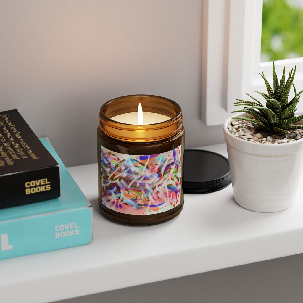 Soy Candle — Amber Jar with Colorful Abstract Art Label