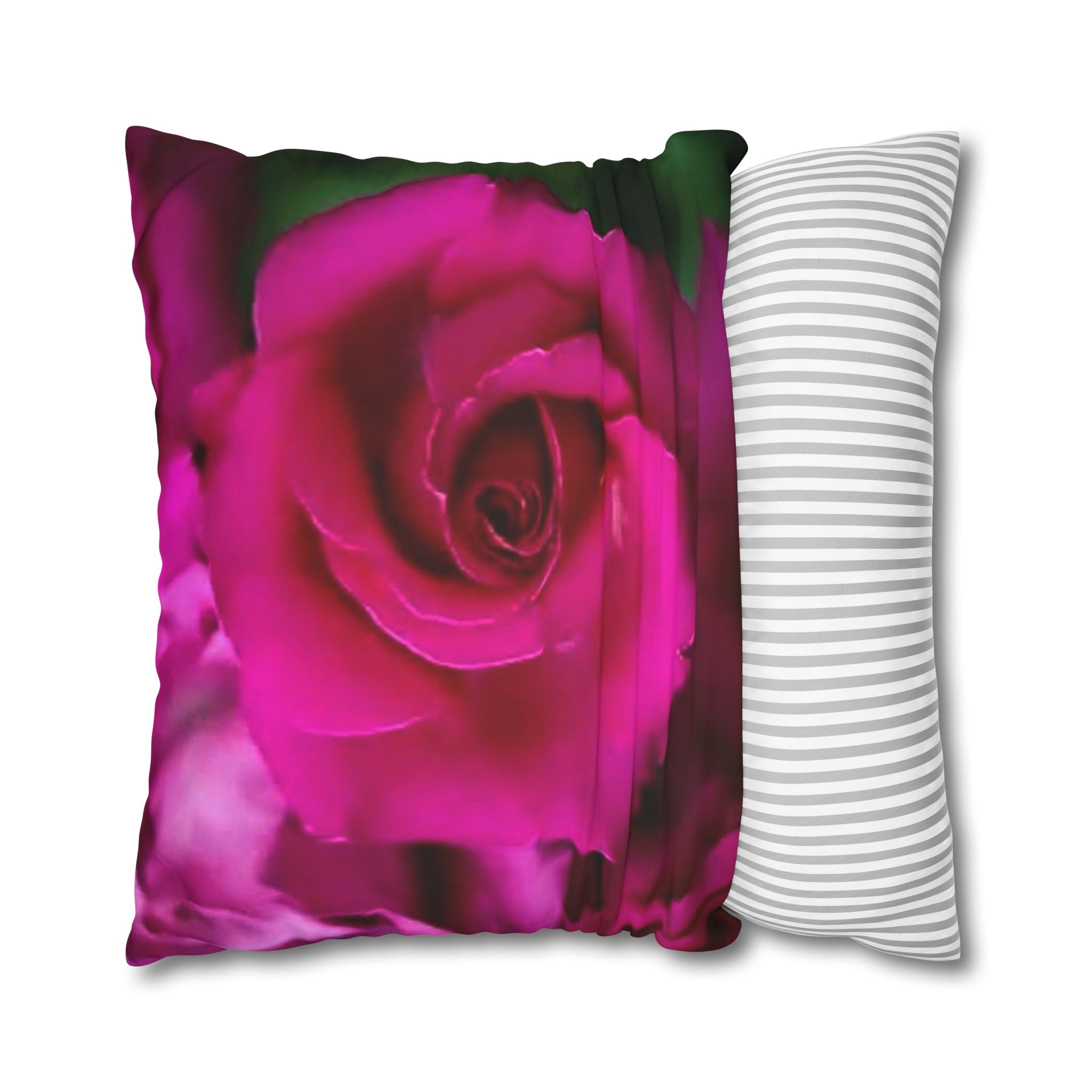 Pink Rose Floral Pillowcase — Square Poly Canvas Decorative Throw Pillow