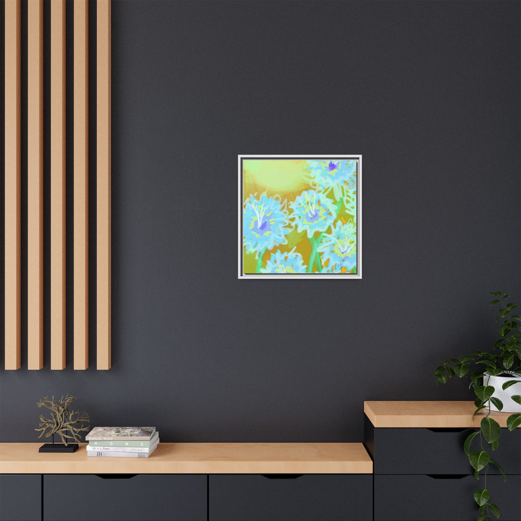 Framed Floral Canvas Art — Blue & Yellow Abstract Bouquet (Matte)