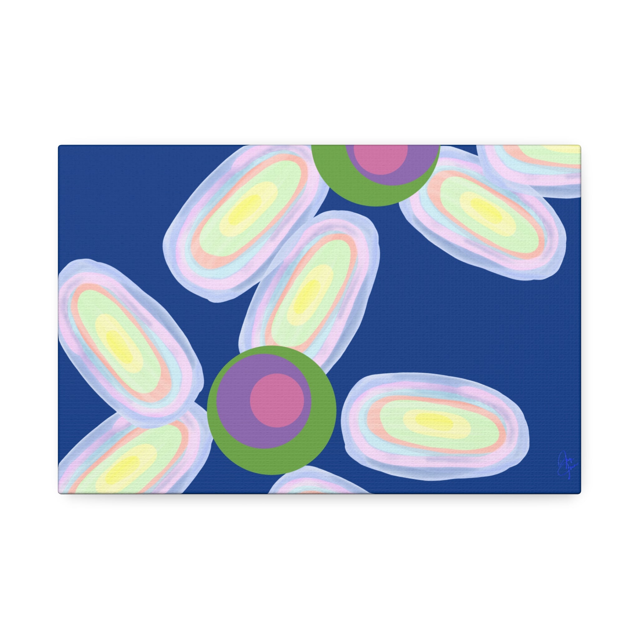 Abstract Pastel Daisy Canvas Print — Modern Floral Wall Art on Deep Blue