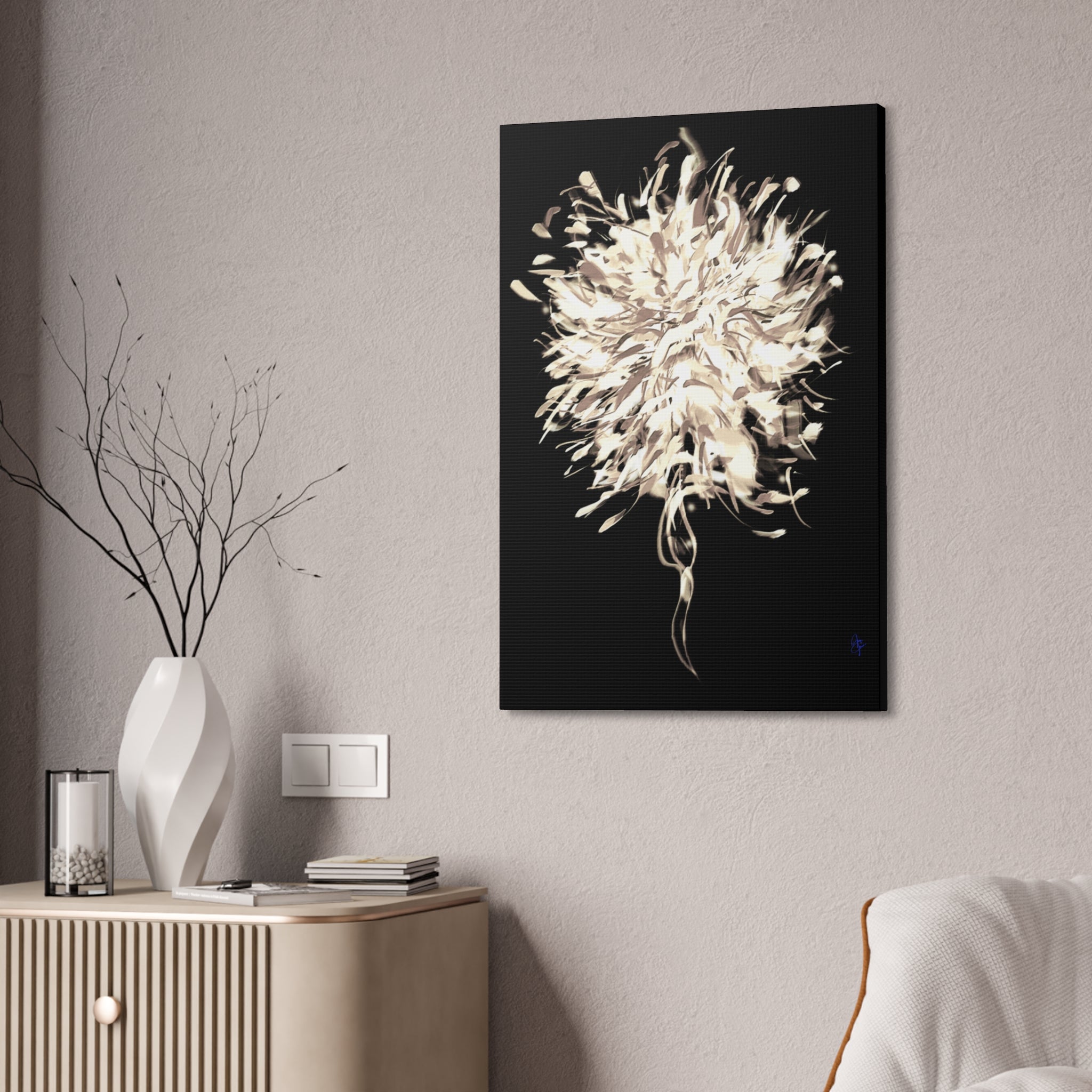 Abstract Floral Canvas Print – Neutral Burst Wall Art, Stretched 1.5"