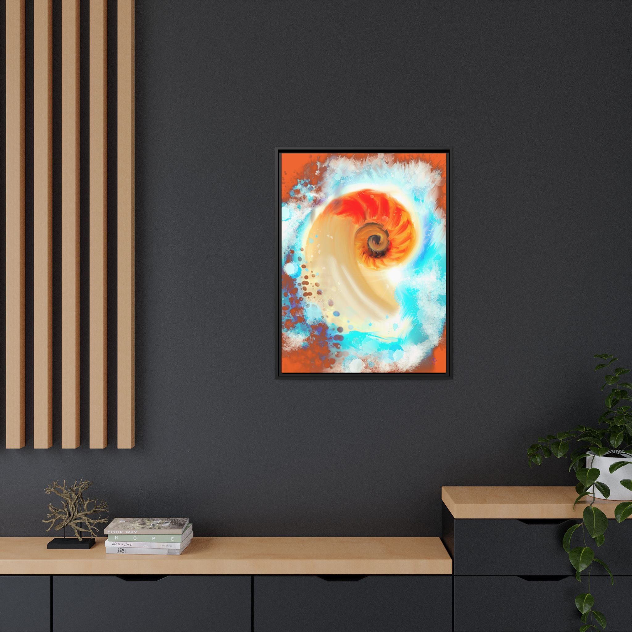 Framed Abstract Spiral Canvas Art — Vibrant Nautical Wave Print