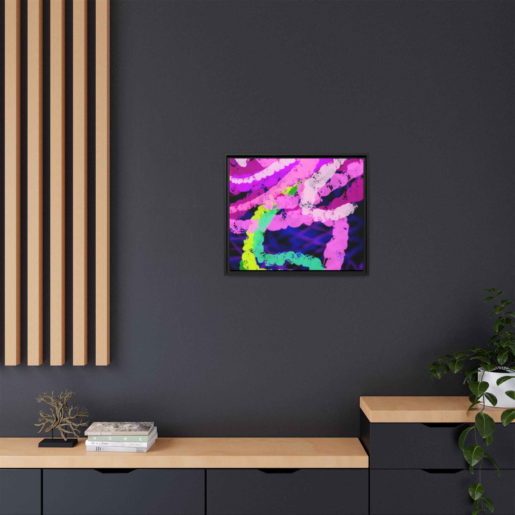 Framed Matte Canvas - Neon Rose Abstract Wall Art