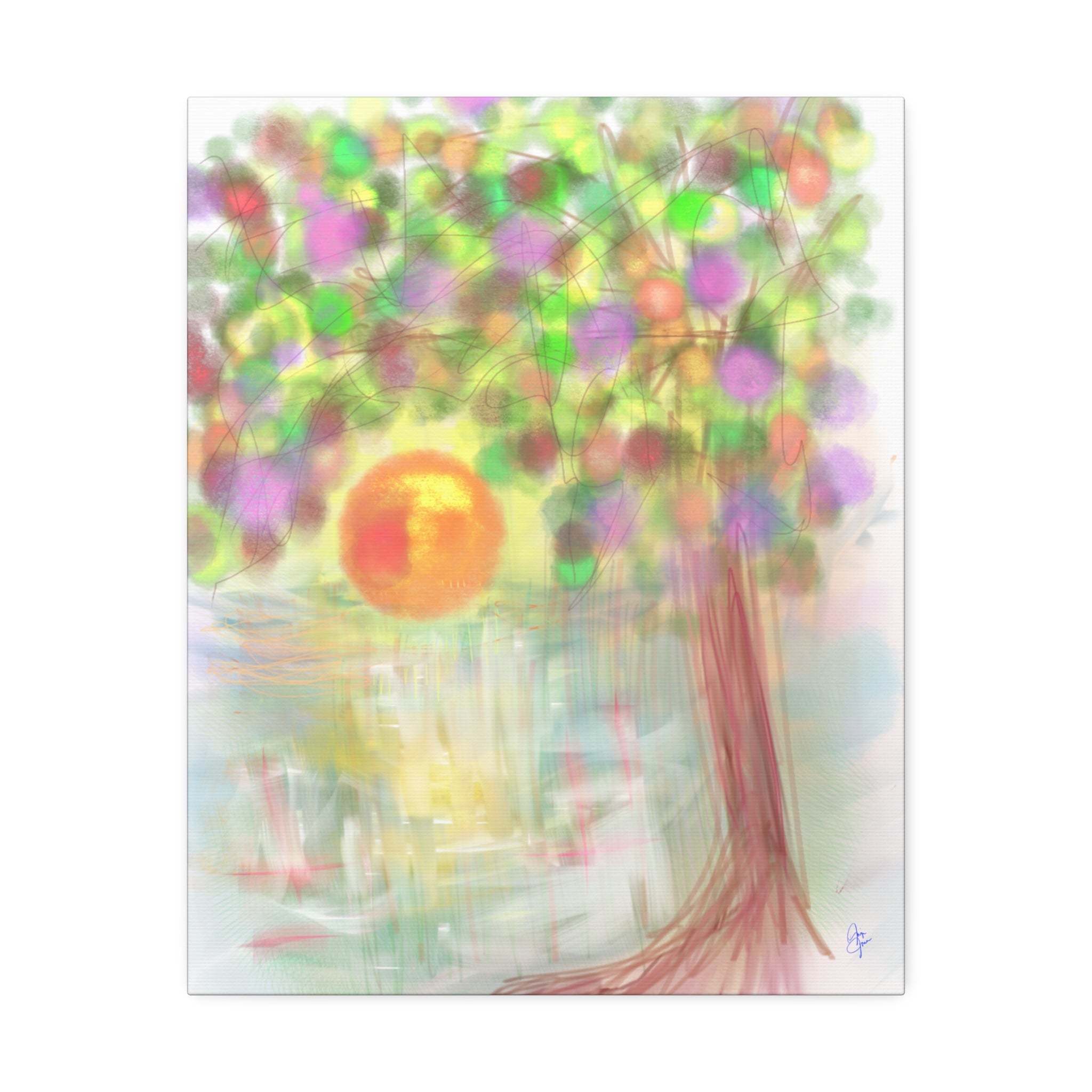 Canvas Art Print — Colorful Abstract Tree with Sun, Stretched Canvas 1.5"